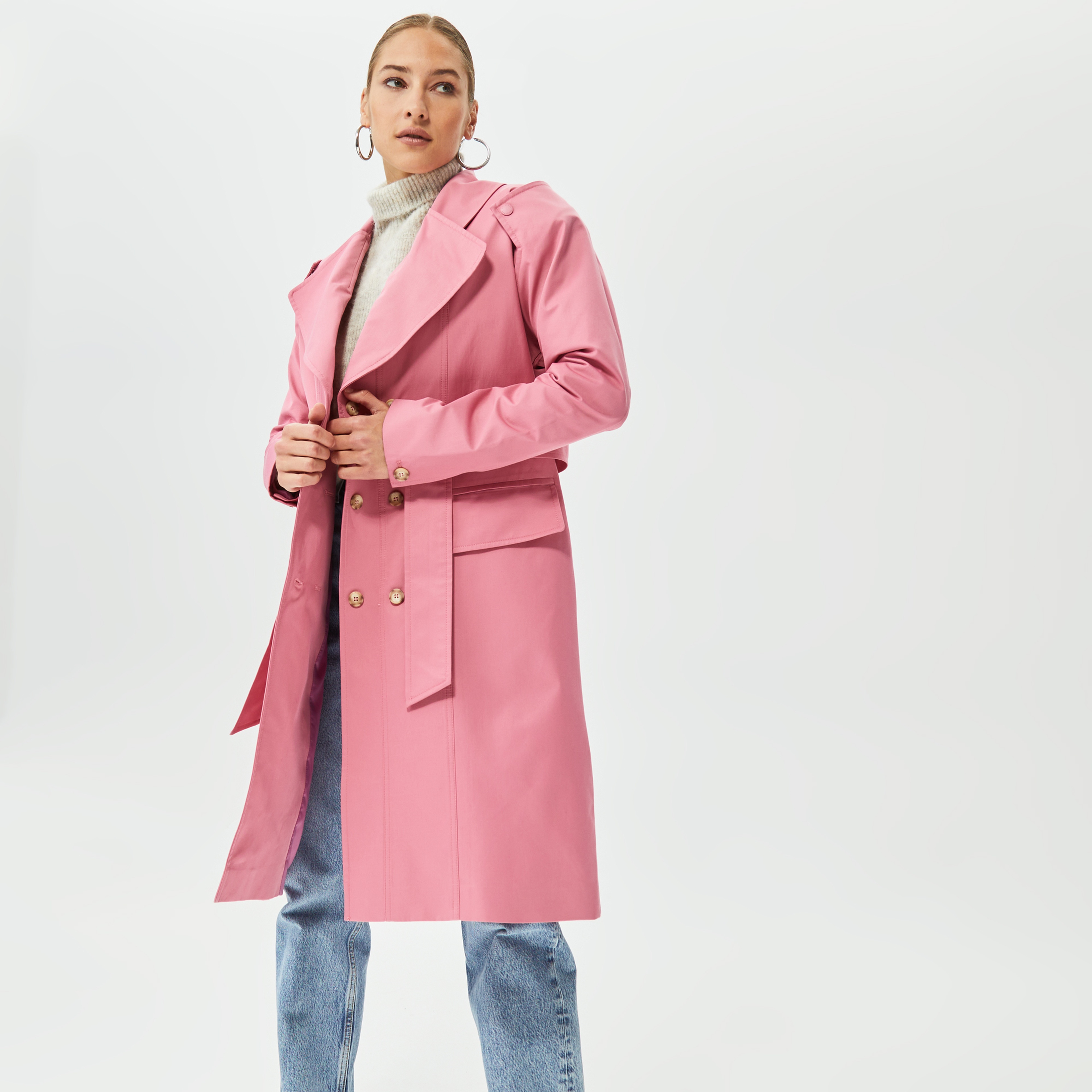 Coloreve Sorbet Curvy Kadın Pembe Trençkot