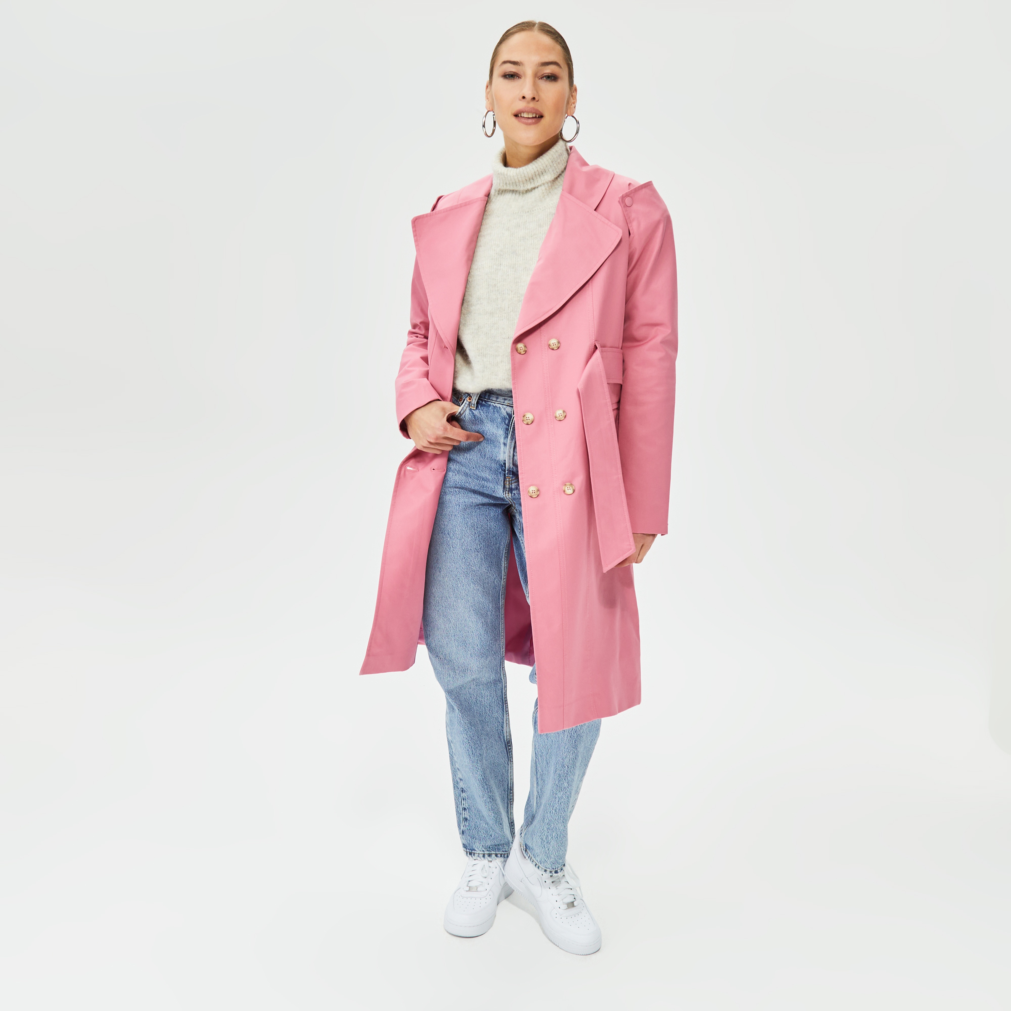 Coloreve Sorbet Curvy Kadın Pembe Trençkot