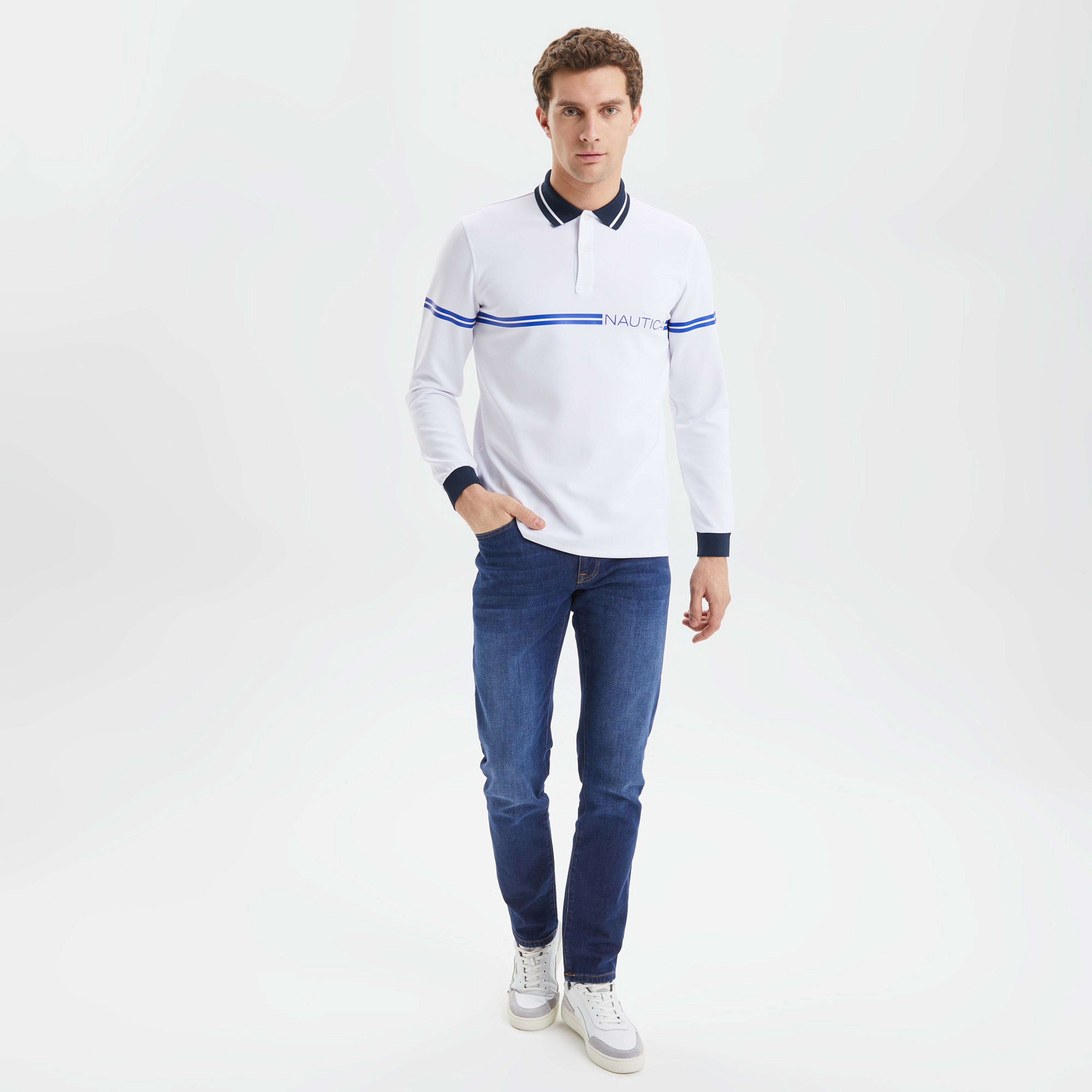 NAUTICA ERKEK BEYAZ UZUN KOLLU CLASSIC FIT UZUN KOLLU POLO