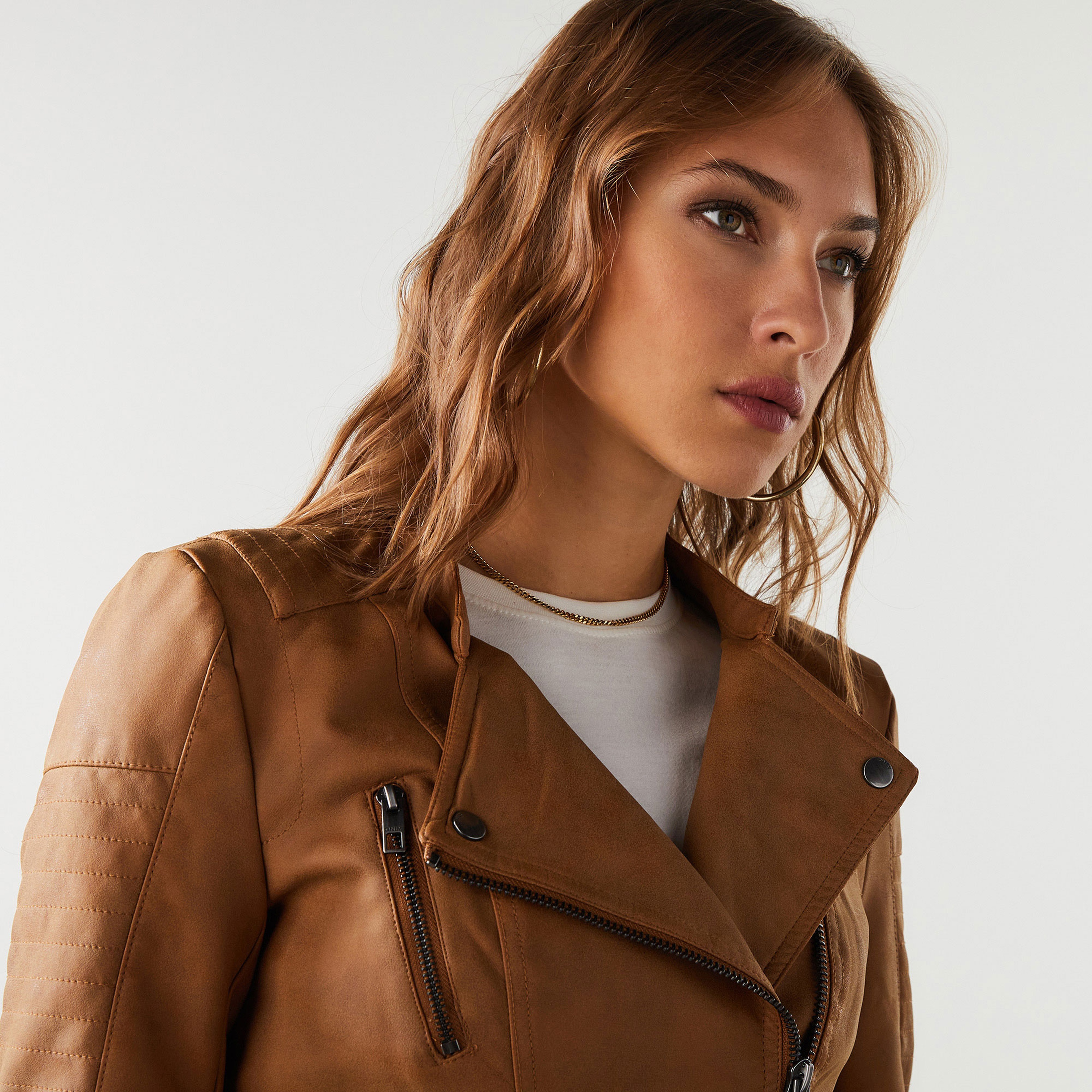 Only Onlava Faux Deri Biker Kadın Kahverengi Ceket