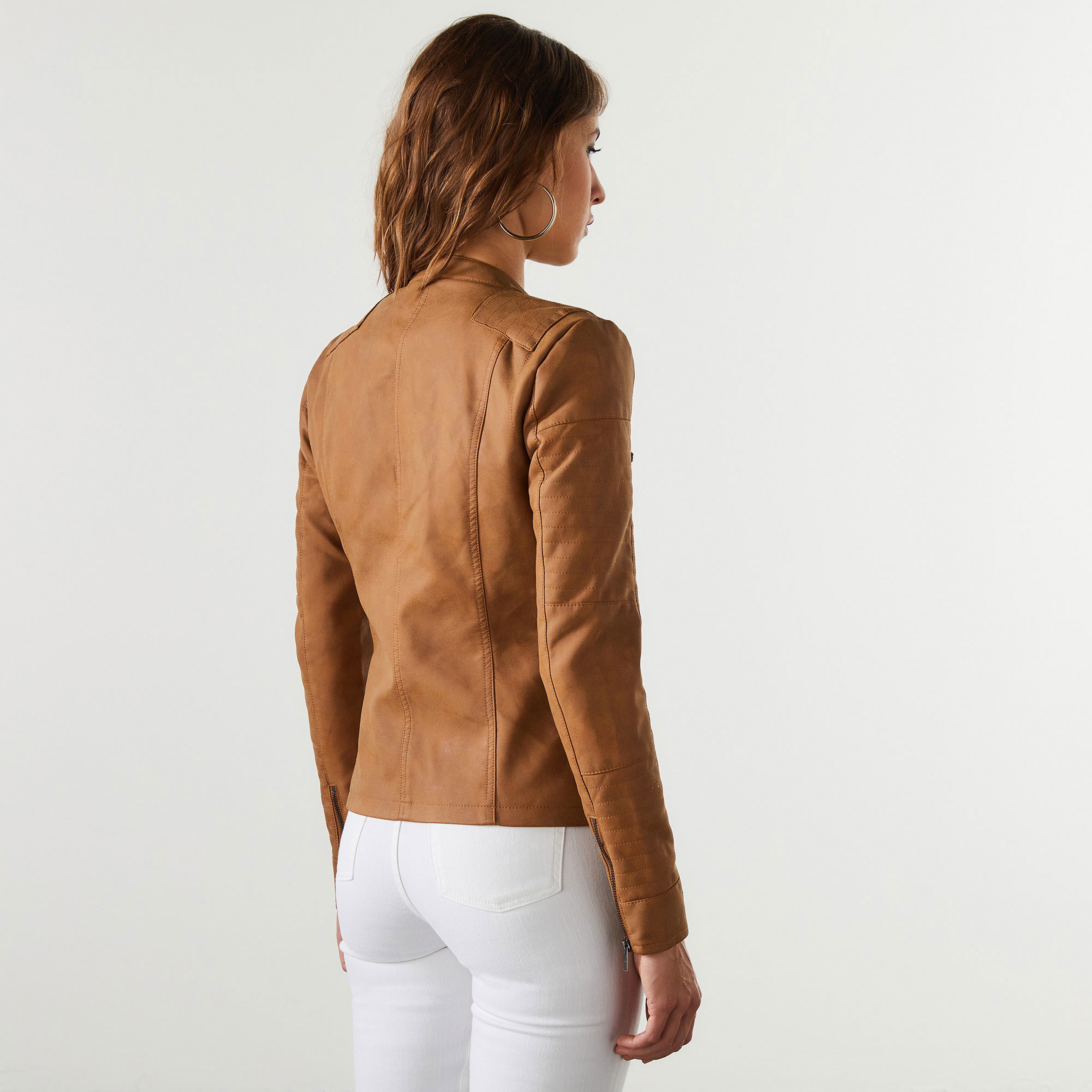 Only Onlava Faux Deri Biker Kadın Kahverengi Ceket