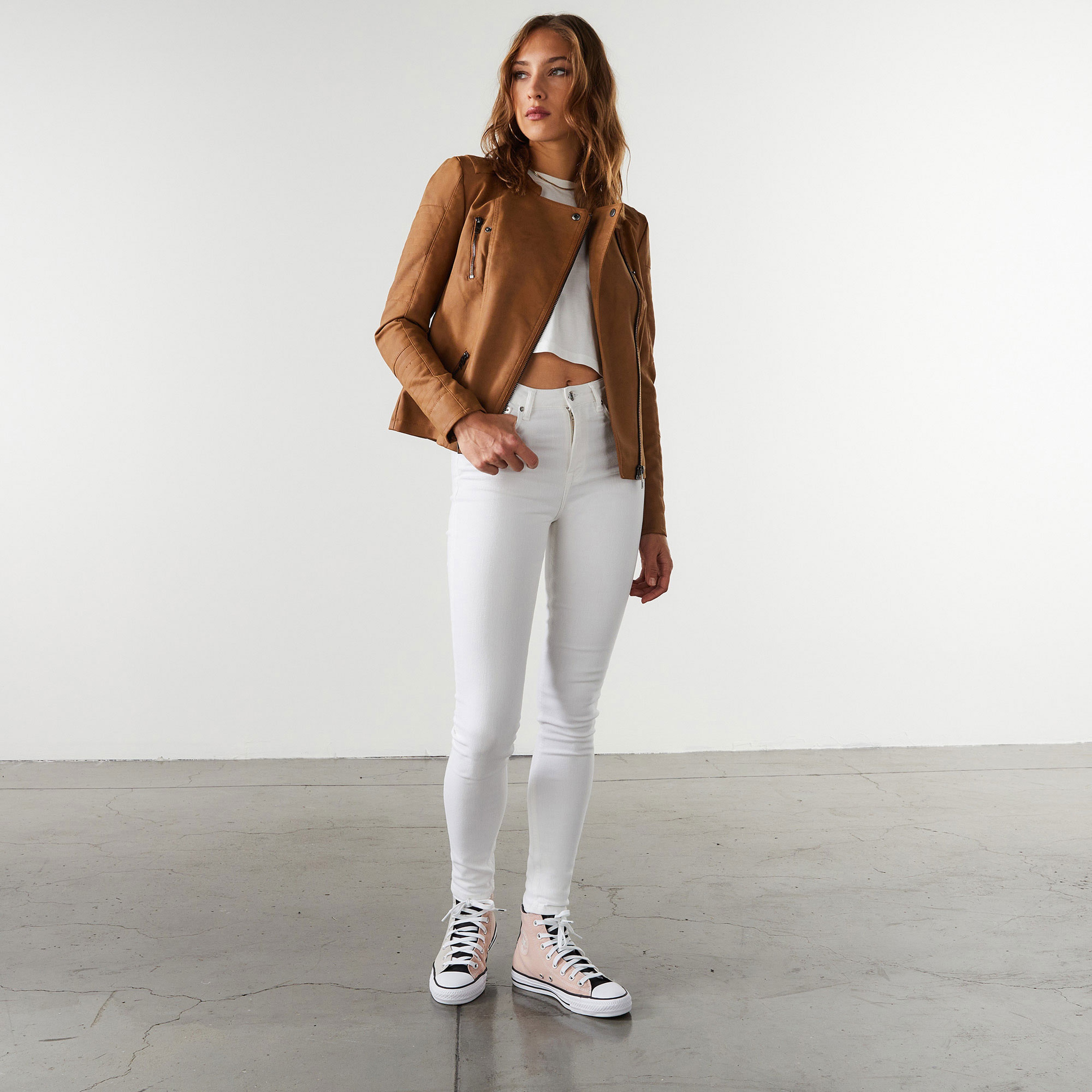 Only Onlava Faux Deri Biker Kadın Kahverengi Ceket