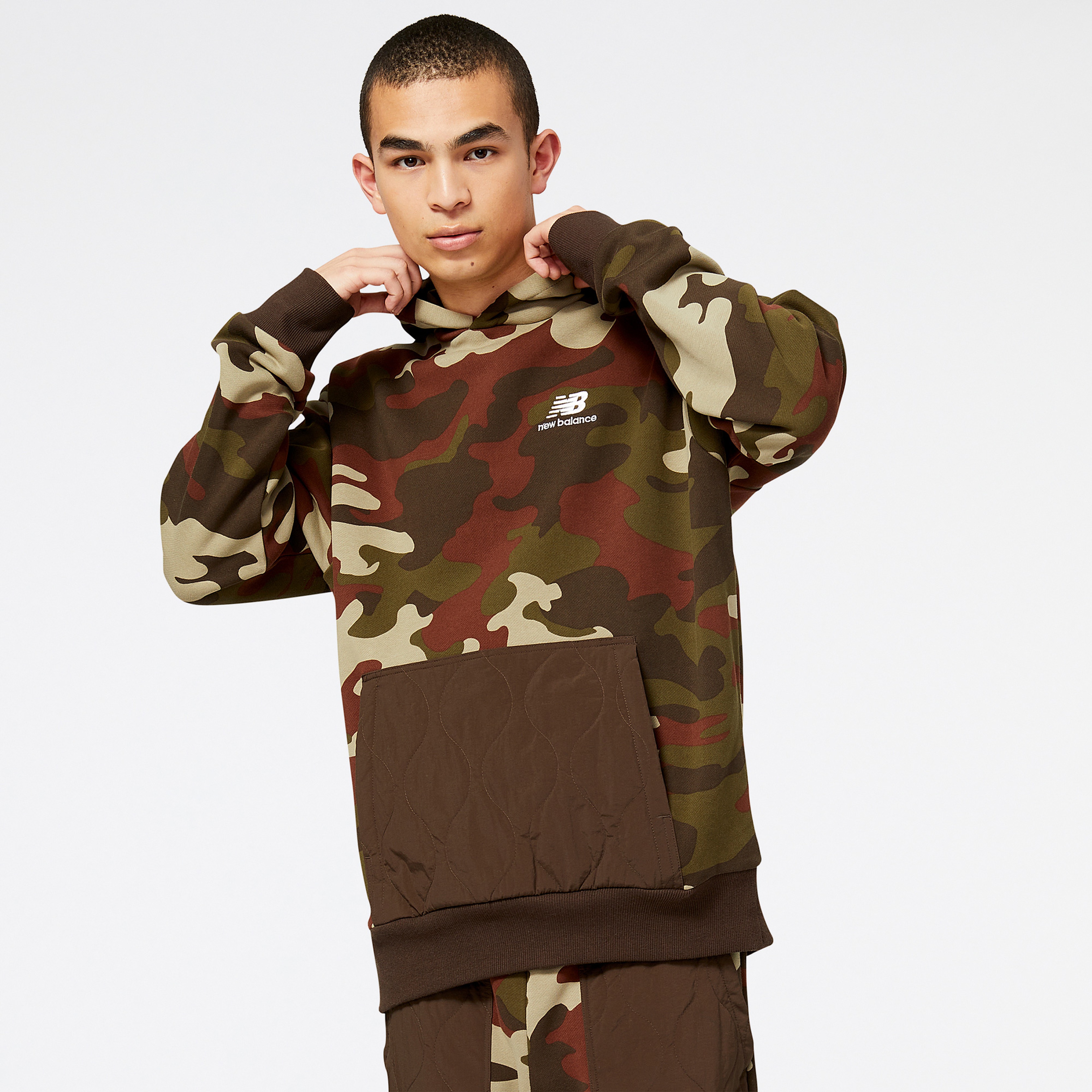 New Balance Athletics Camo Fleece Erkek Haki Hoodie