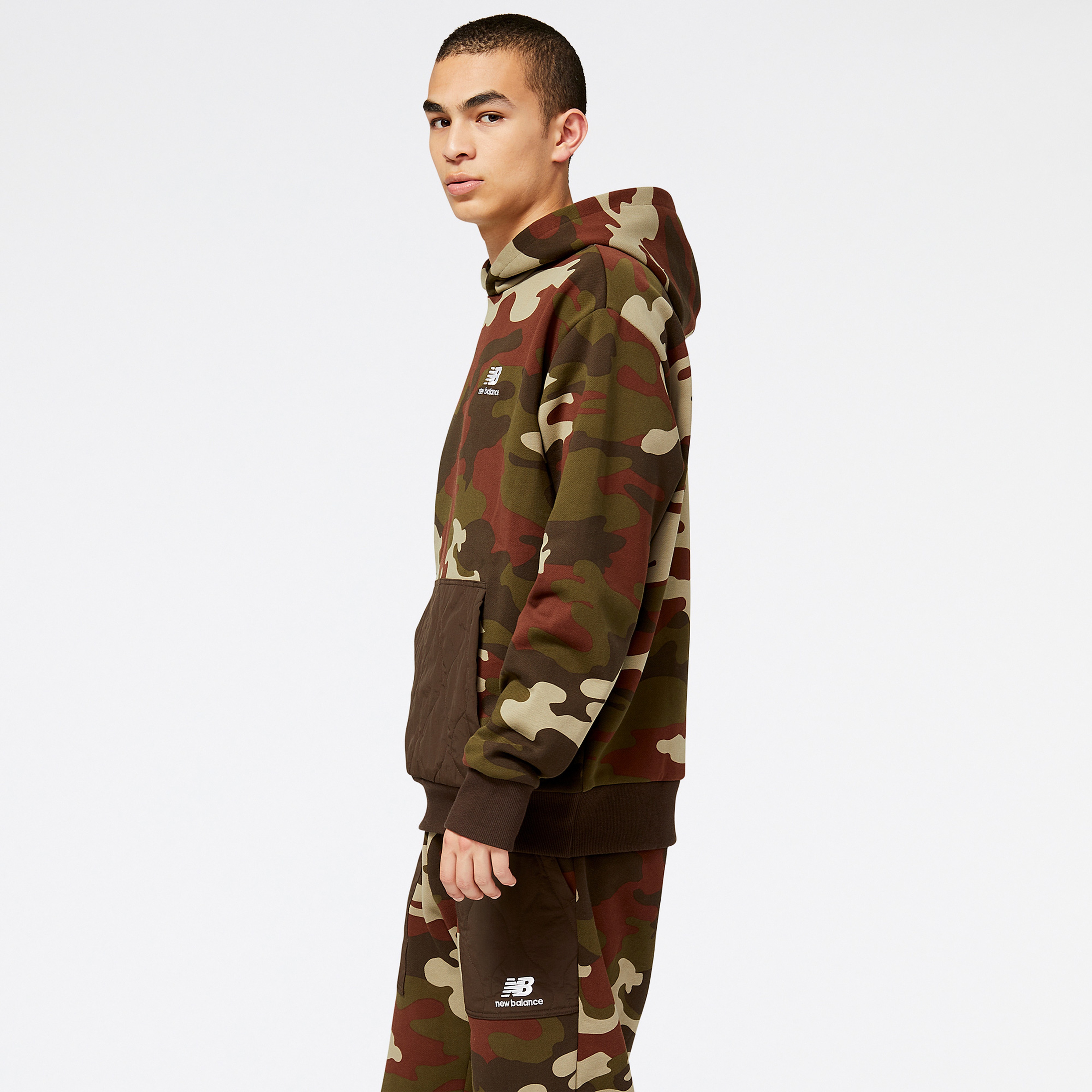 New Balance Athletics Camo Fleece Erkek Haki Hoodie