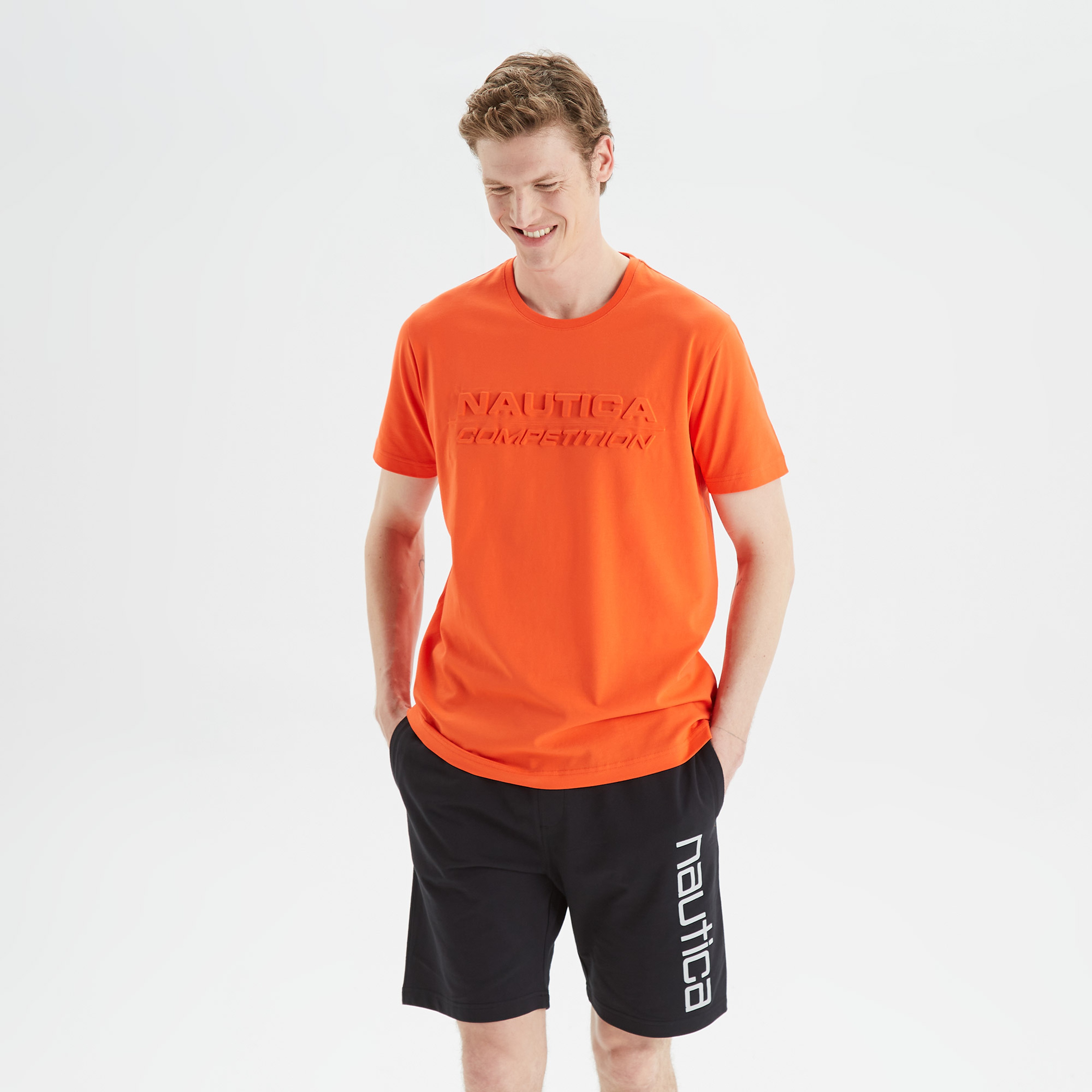 Nautica Erkek Turuncu Standart Fit Baskılı T-Shirt