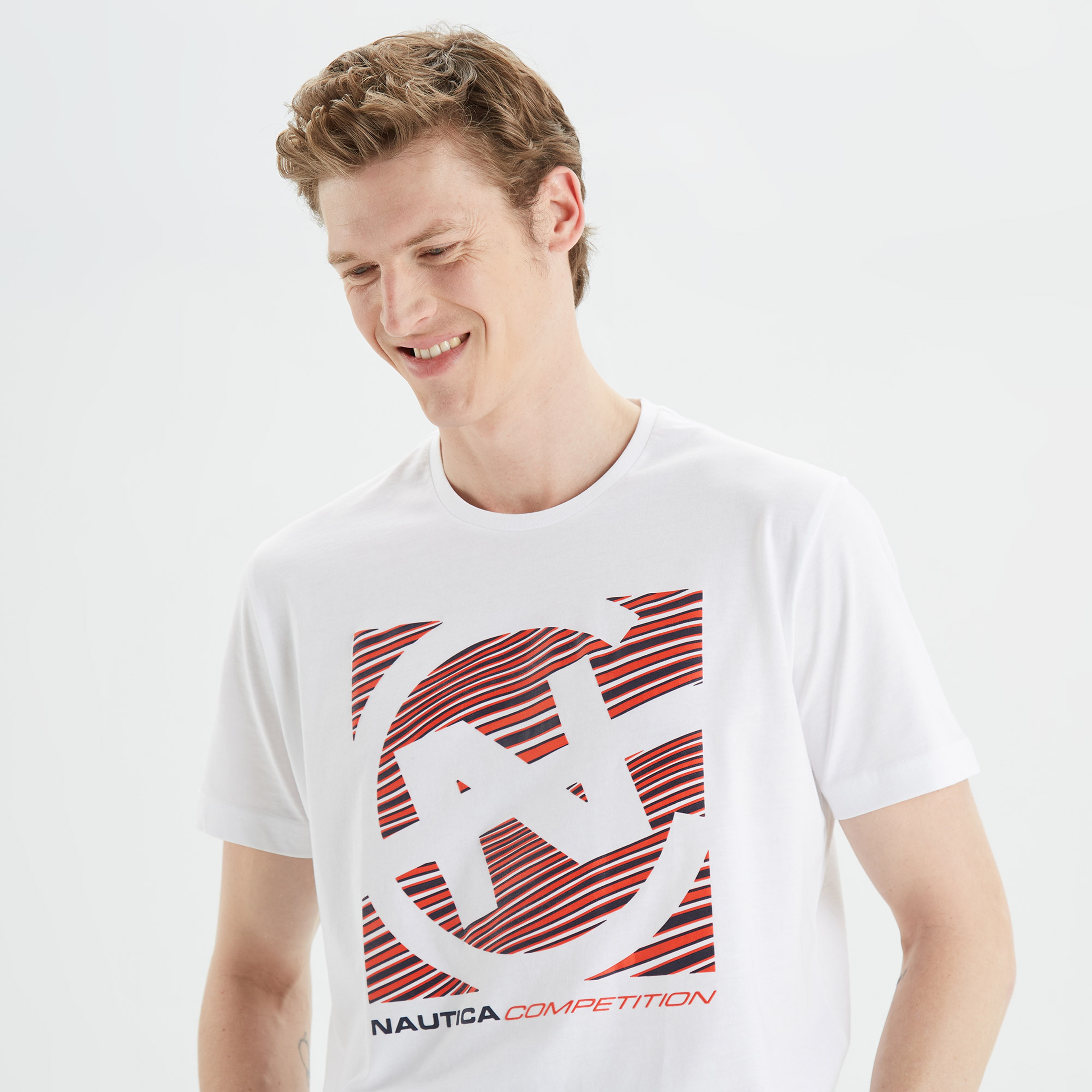 Nautica Erkek Beyaz Standart Fit Baskılı T-Shirt