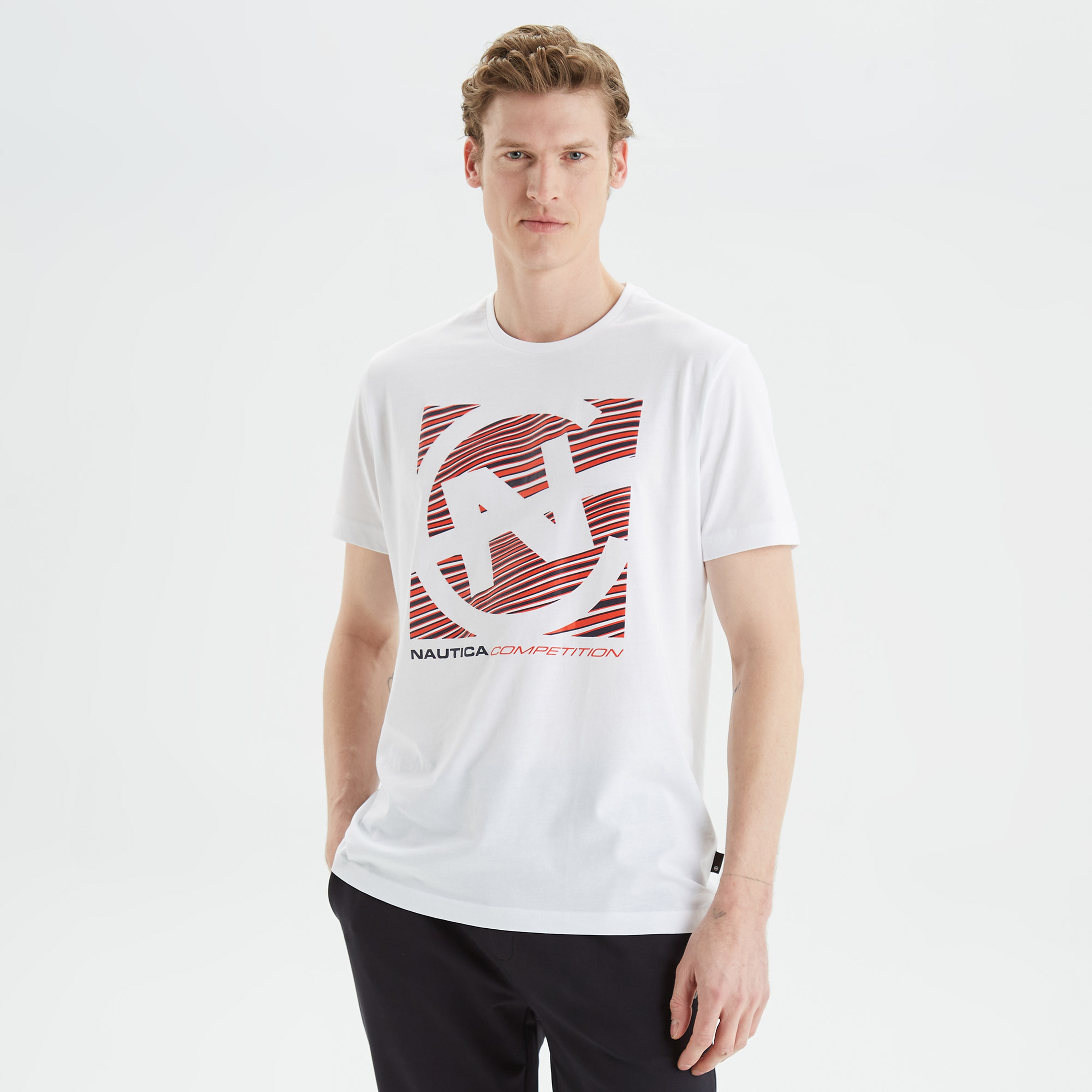 Nautica Erkek Beyaz Standart Fit Baskılı T-Shirt