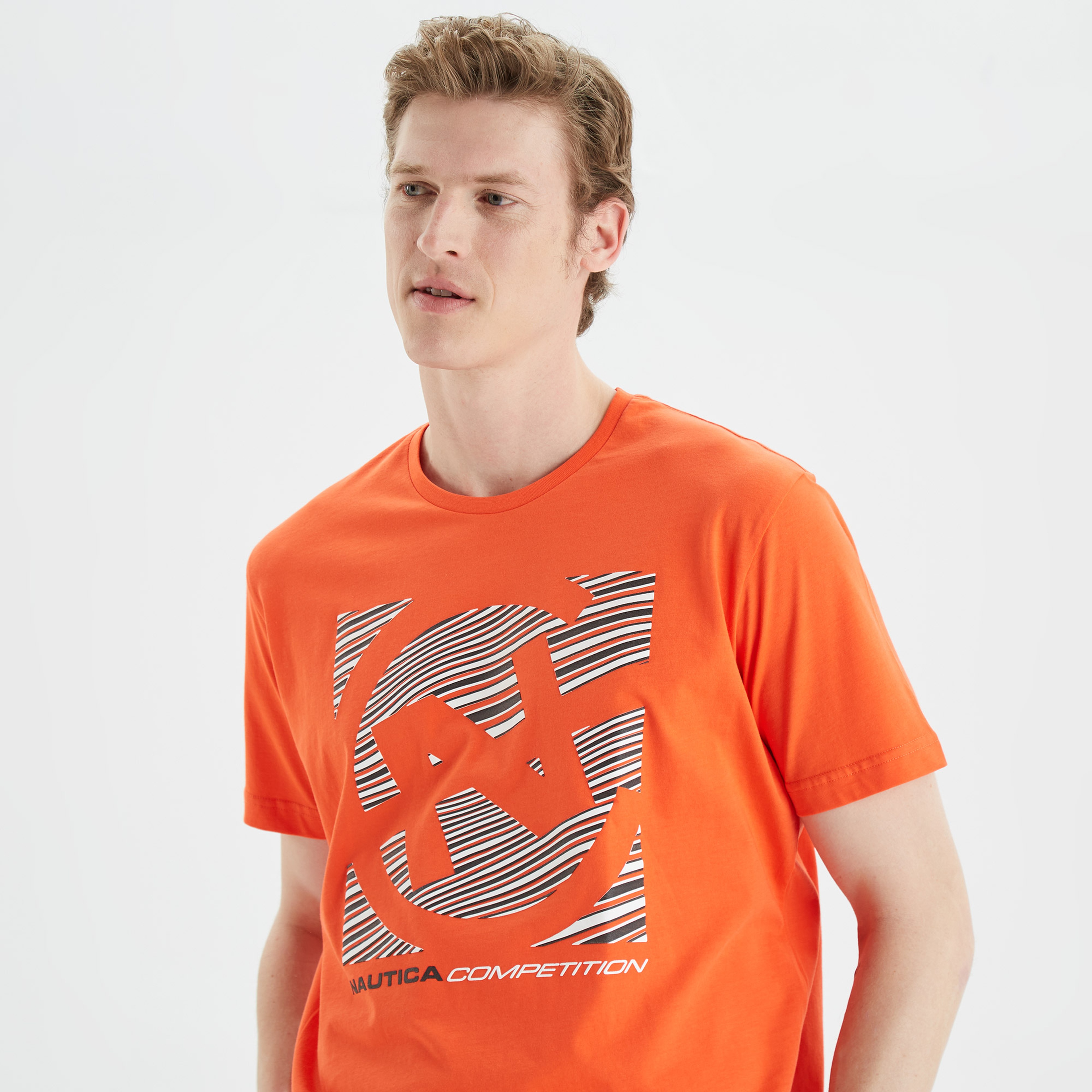 Nautica Erkek Turuncu Standart Fit Baskılı T-Shirt