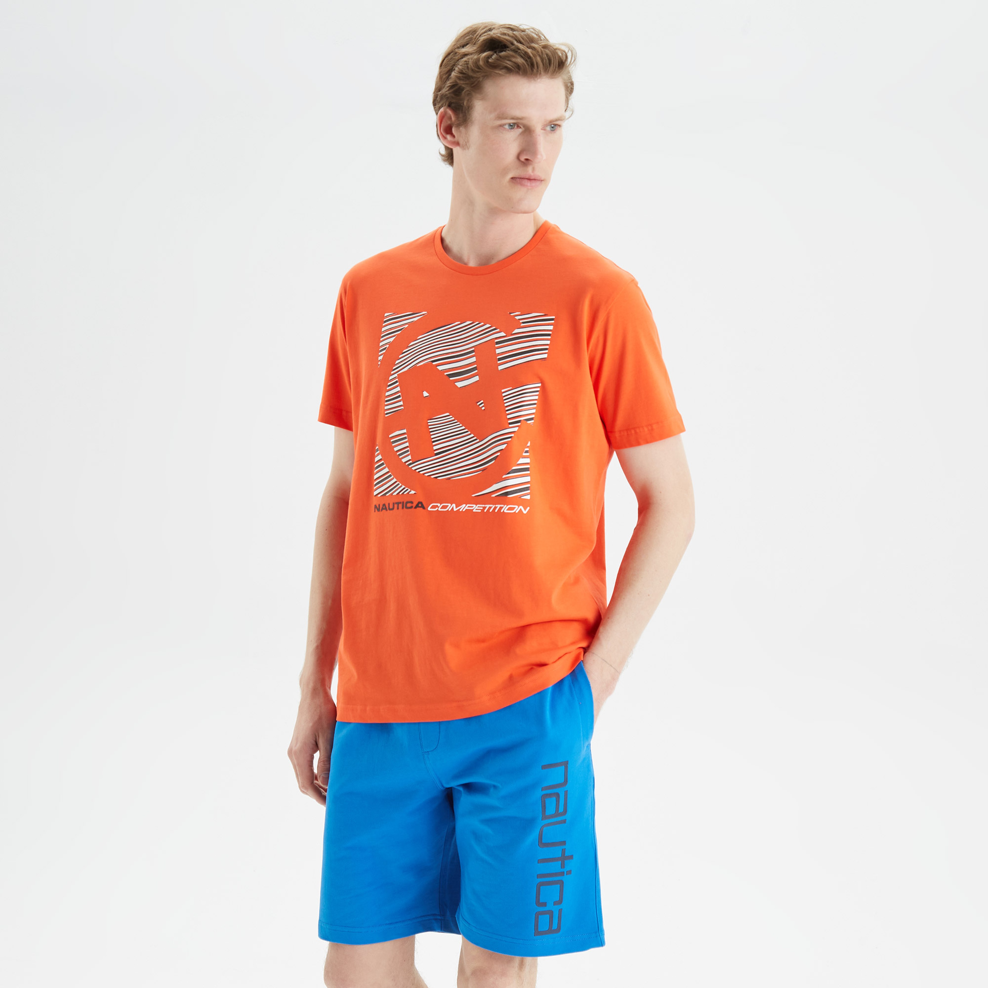 Nautica Erkek Turuncu Standart Fit Baskılı T-Shirt