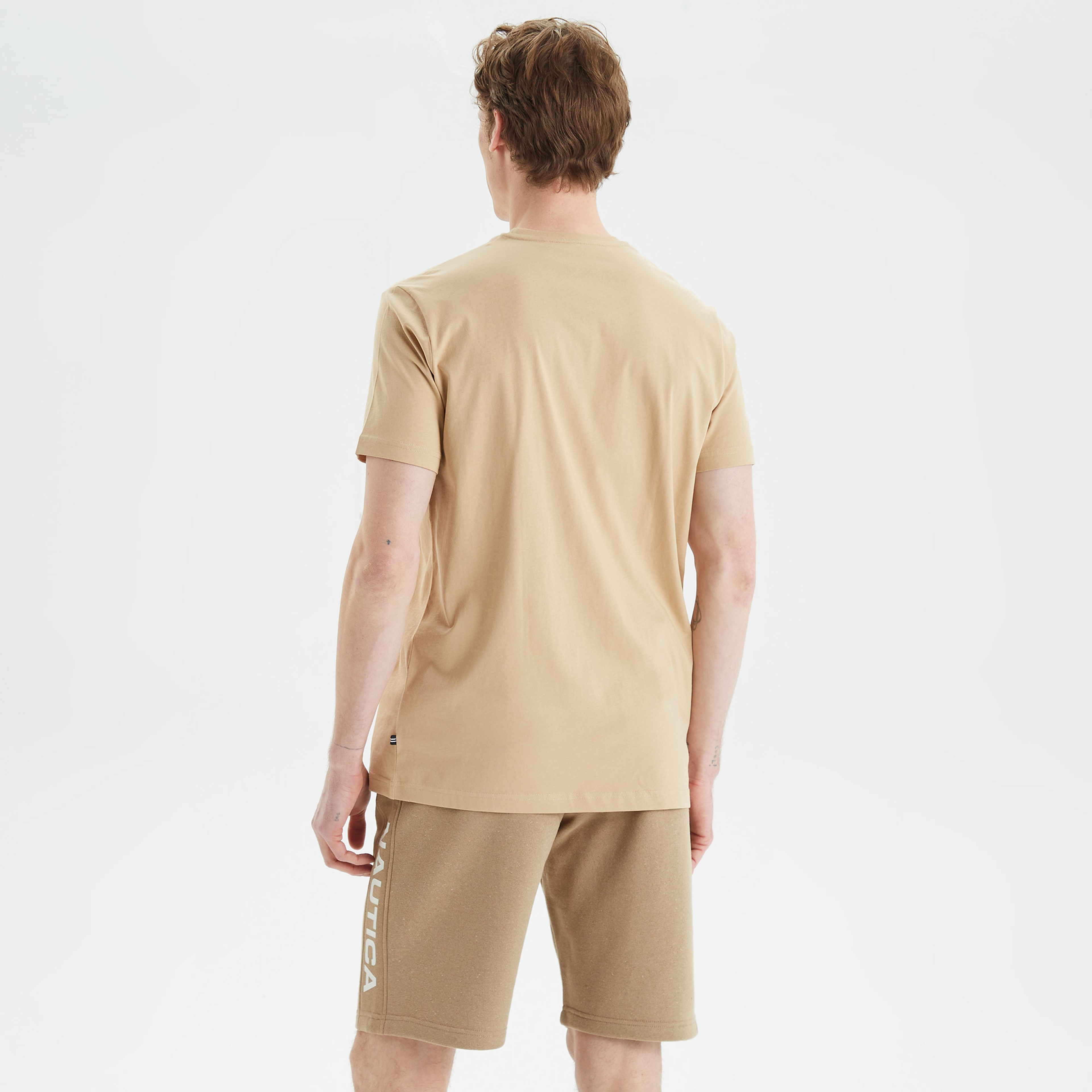 Nautica Erkek Bej Standart Fit Desenli T-Shirt