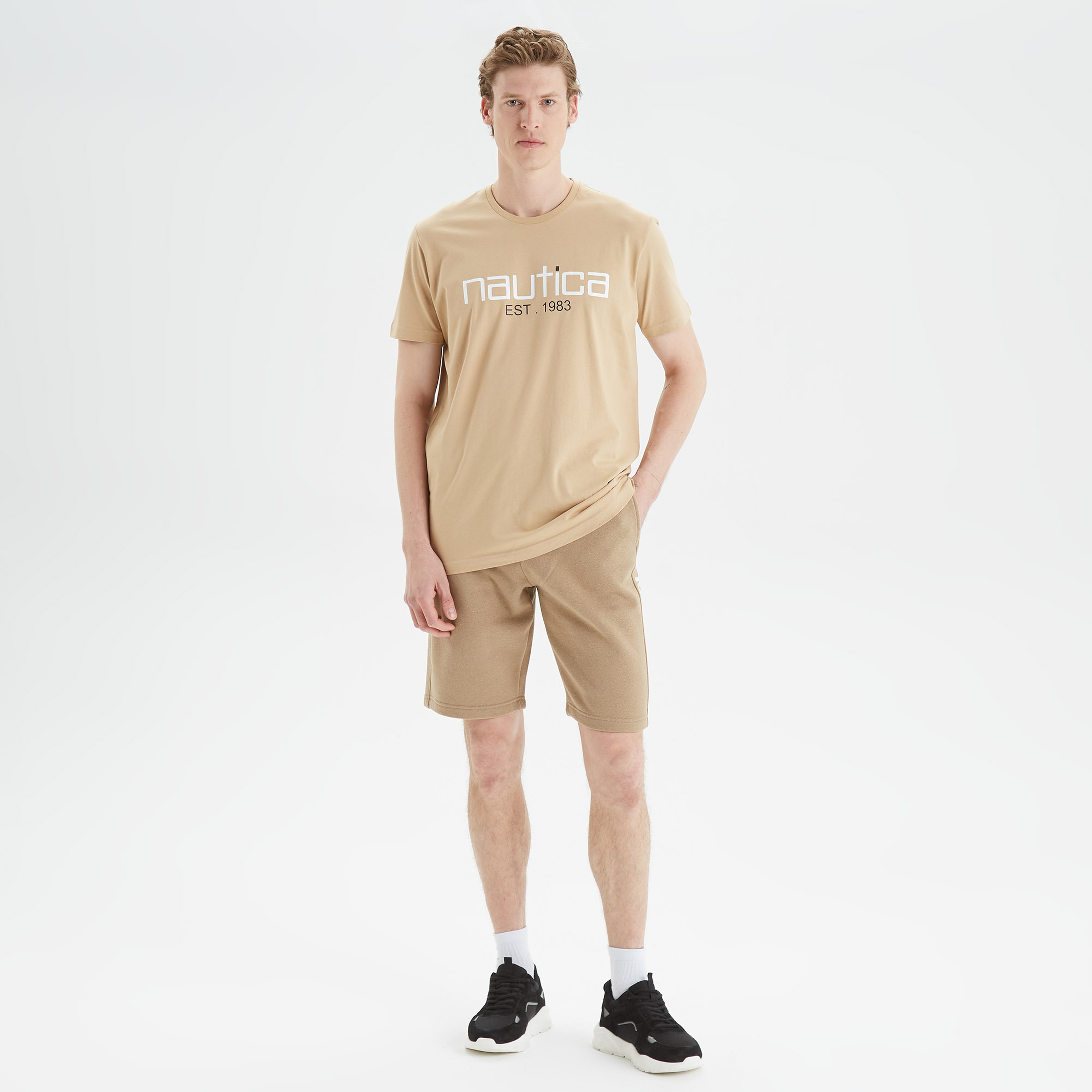 Nautica Erkek Bej Standart Fit Desenli T-Shirt