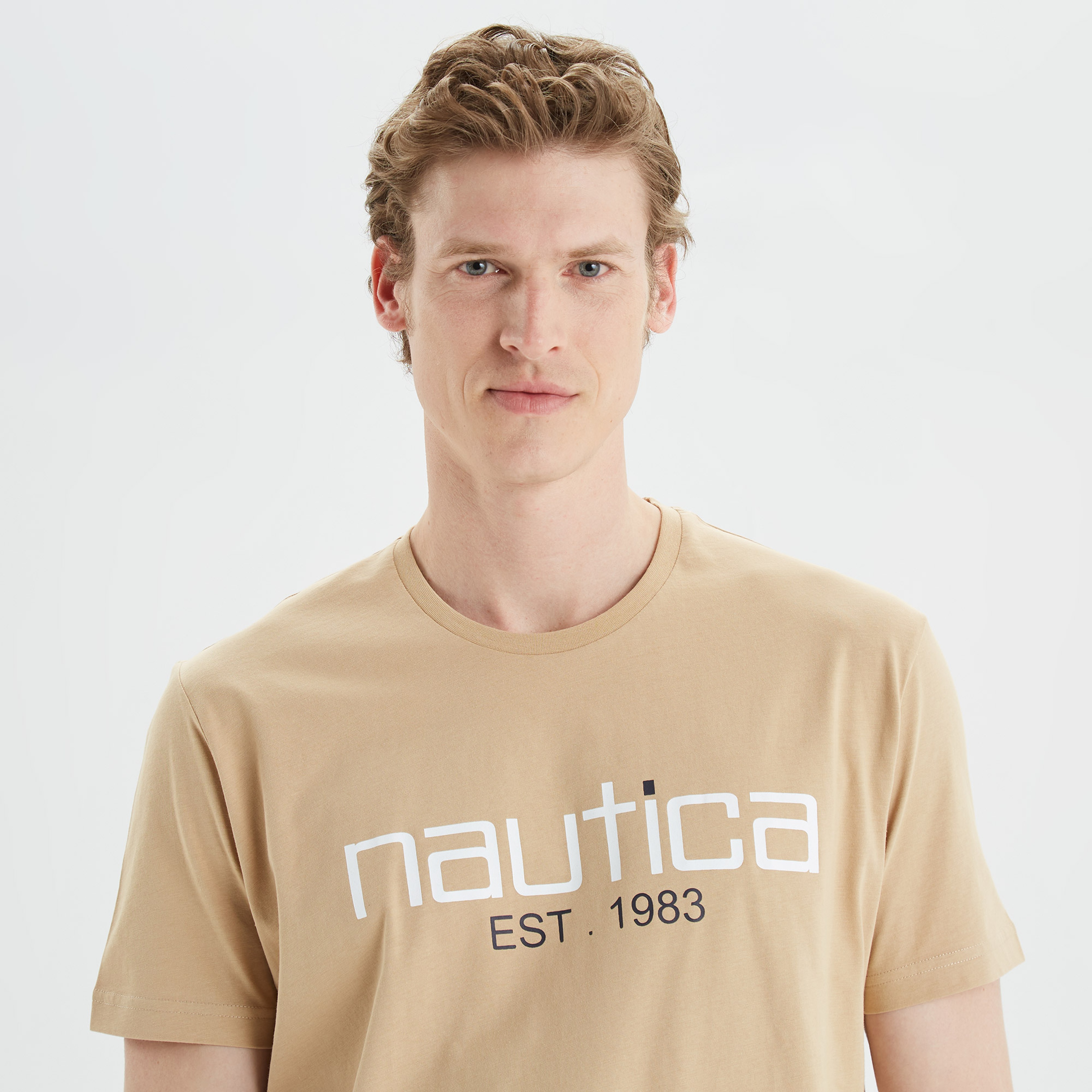 Nautica Erkek Bej Standart Fit Desenli T-Shirt