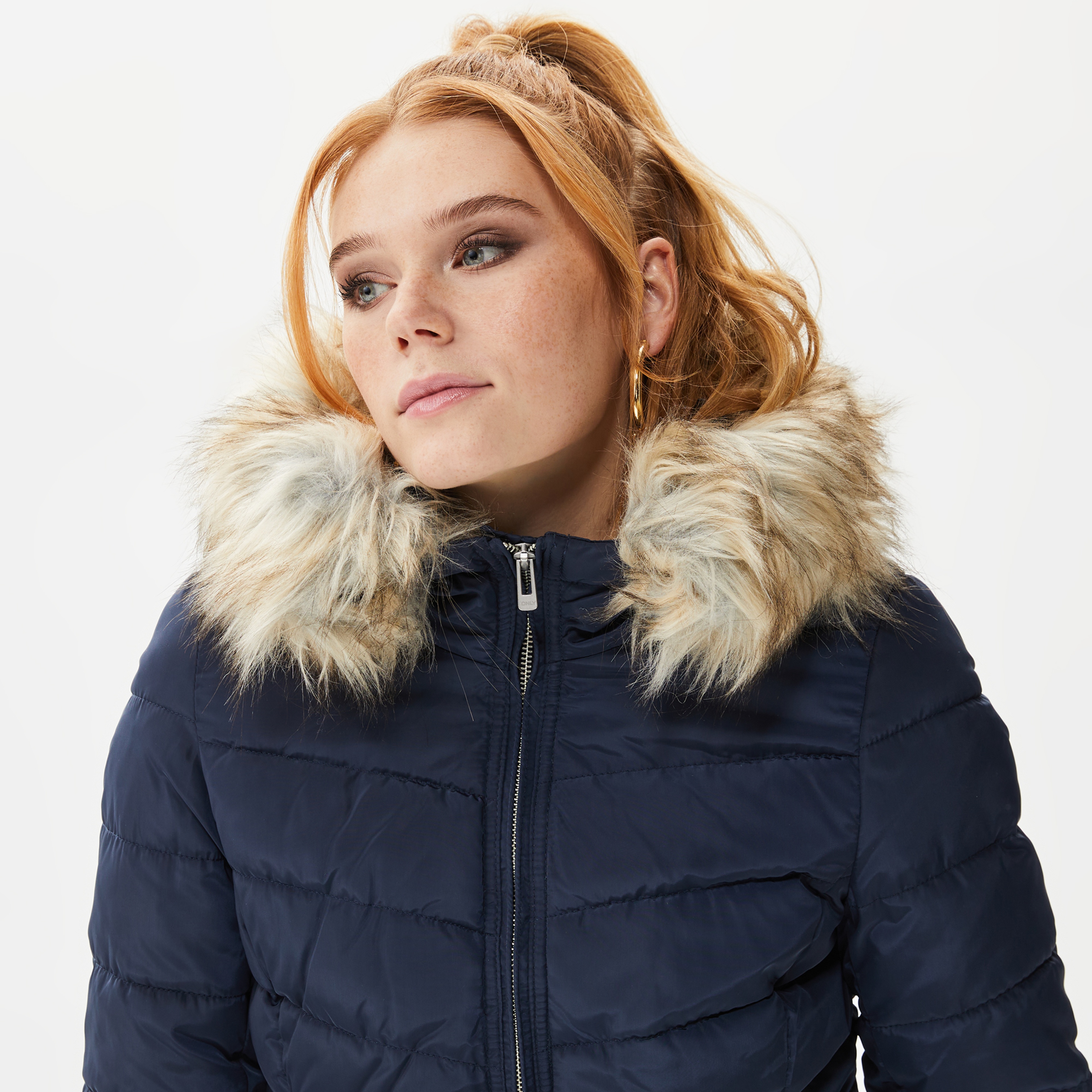 Only Onlnewellan Quilted Hood Fur Kadın Lacivert Mont