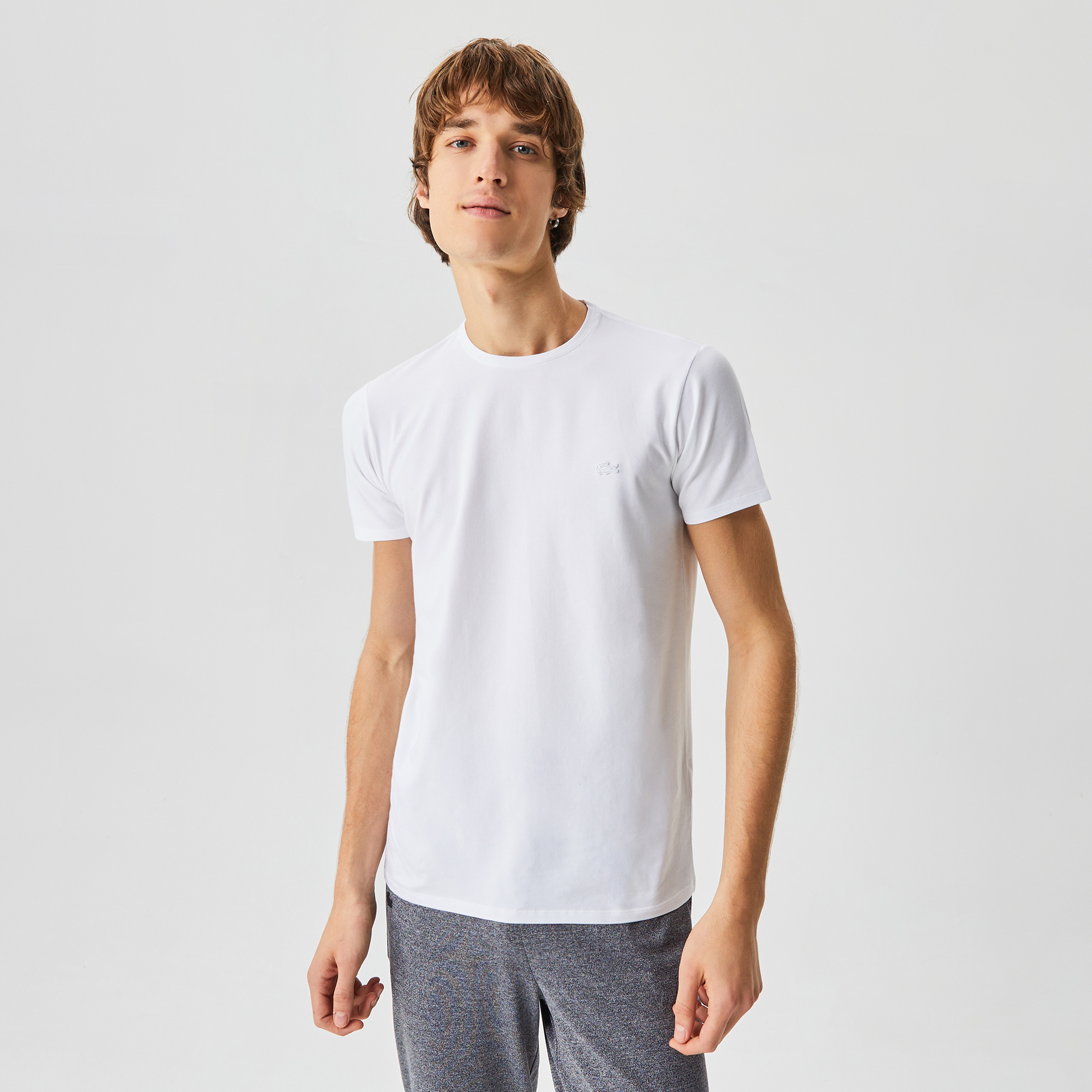 Erkek Slim Fit Bisiklet Yaka Beyaz T-Shirt
