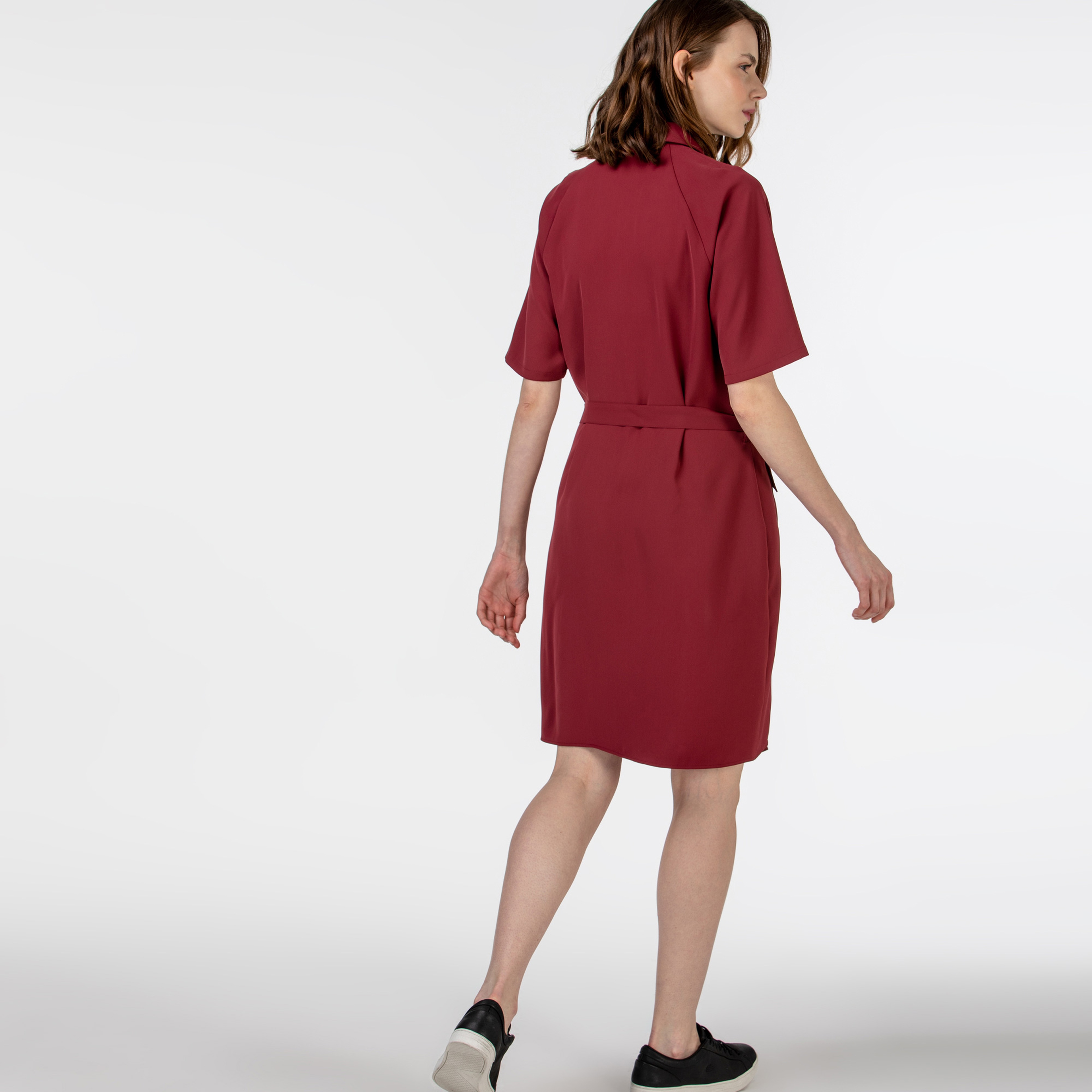 Lacoste Kadın Kısa Kollu Polo Yaka Bordo Elbise
