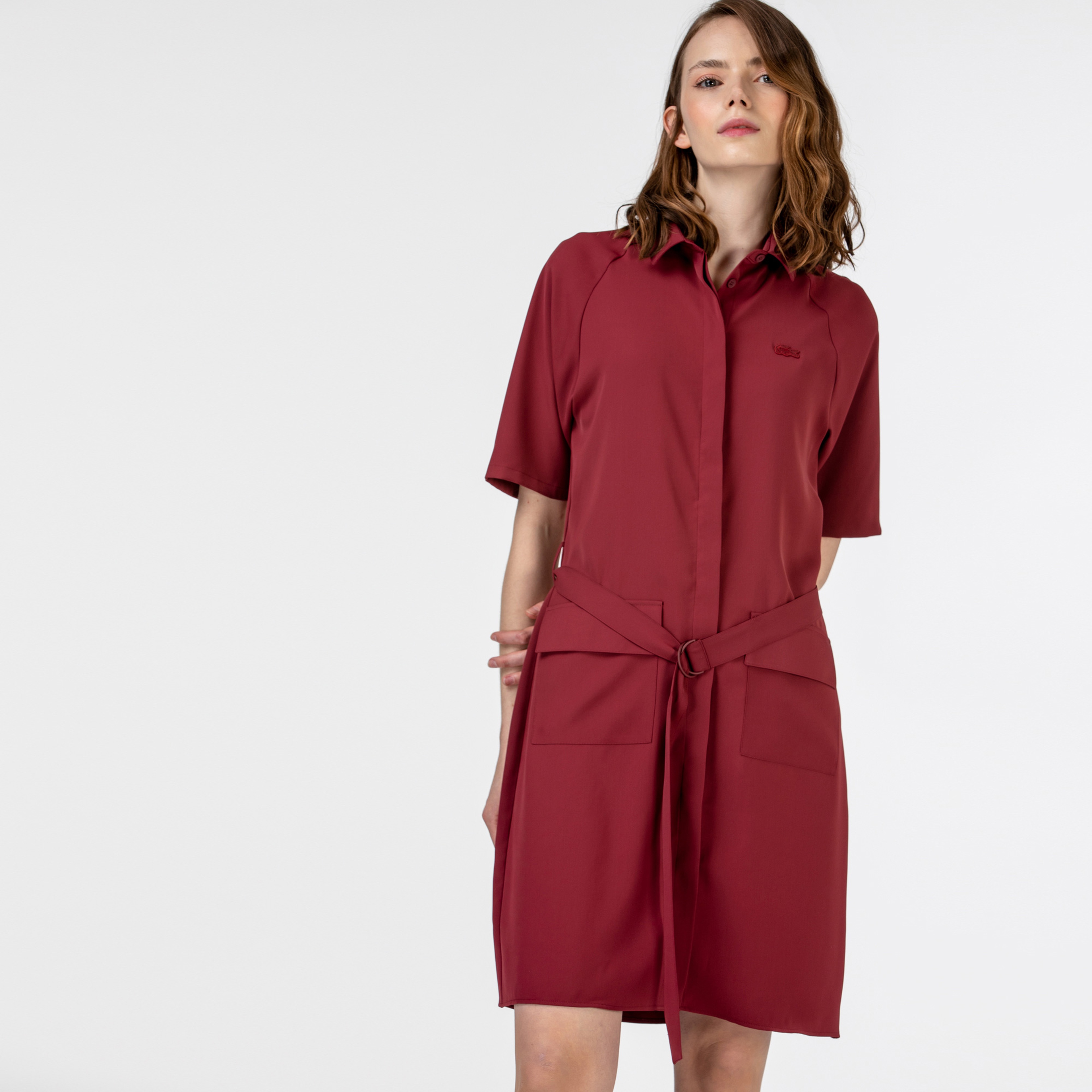 Lacoste Kadın Kısa Kollu Polo Yaka Bordo Elbise