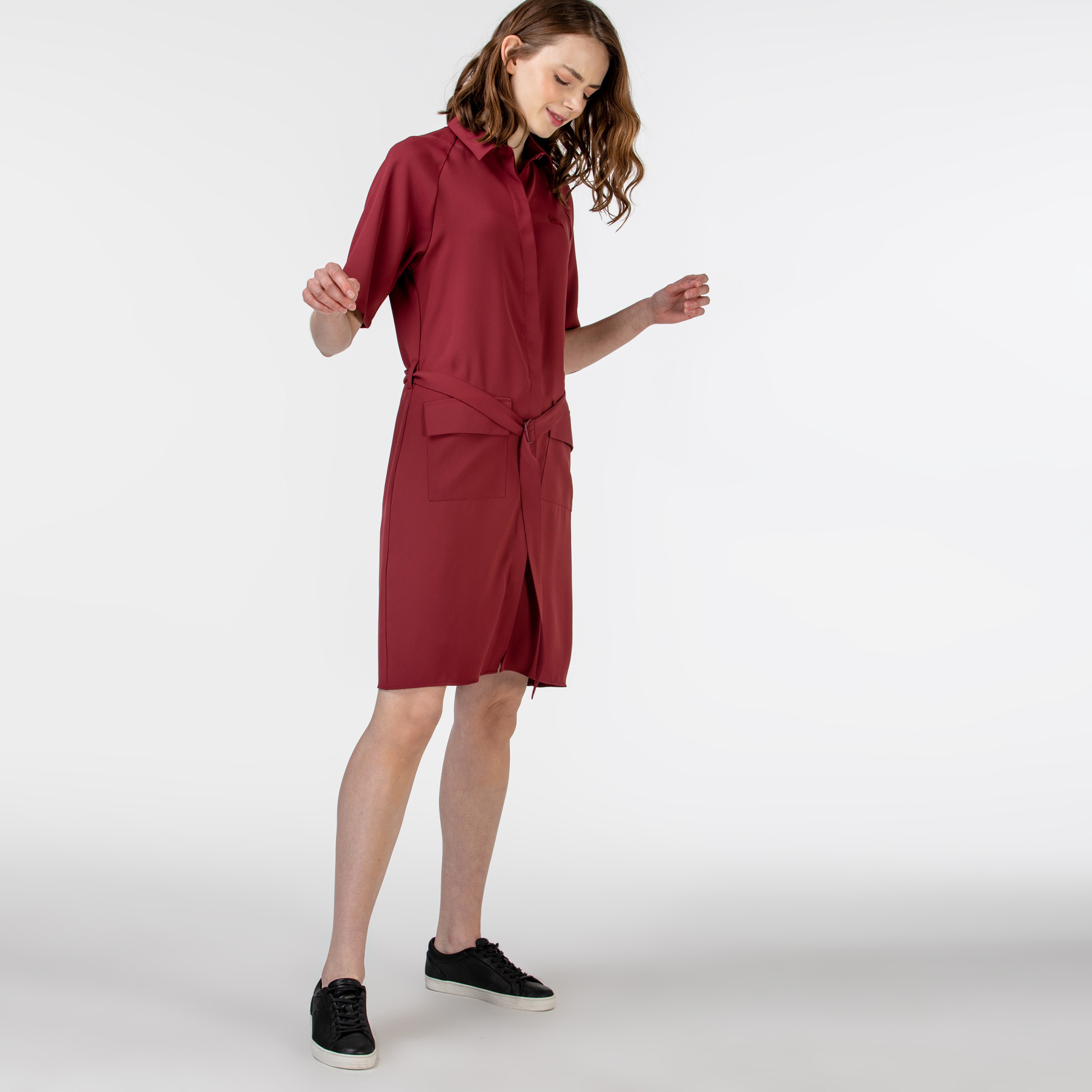 Lacoste Kadın Kısa Kollu Polo Yaka Bordo Elbise