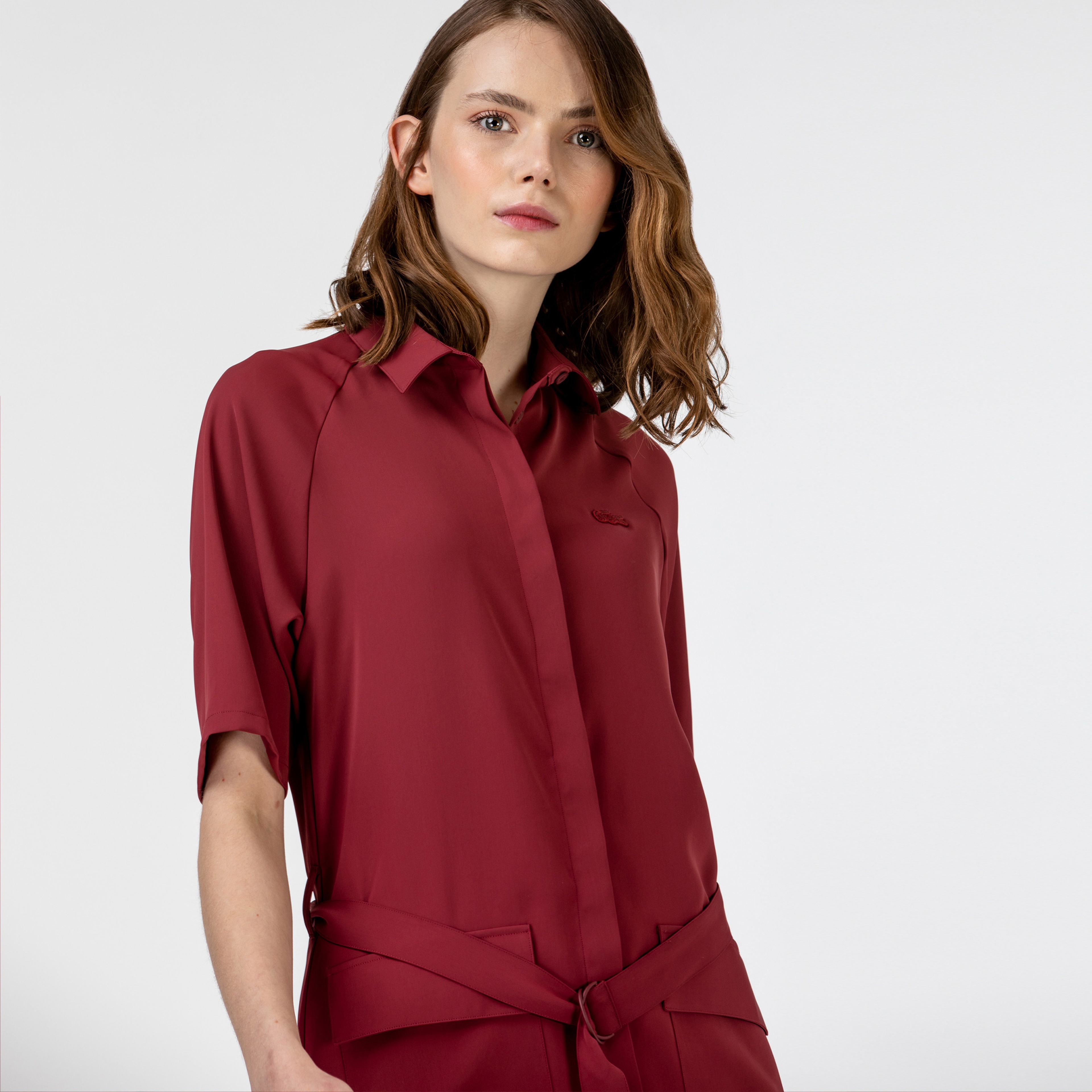 Lacoste Kadın Kısa Kollu Polo Yaka Bordo Elbise