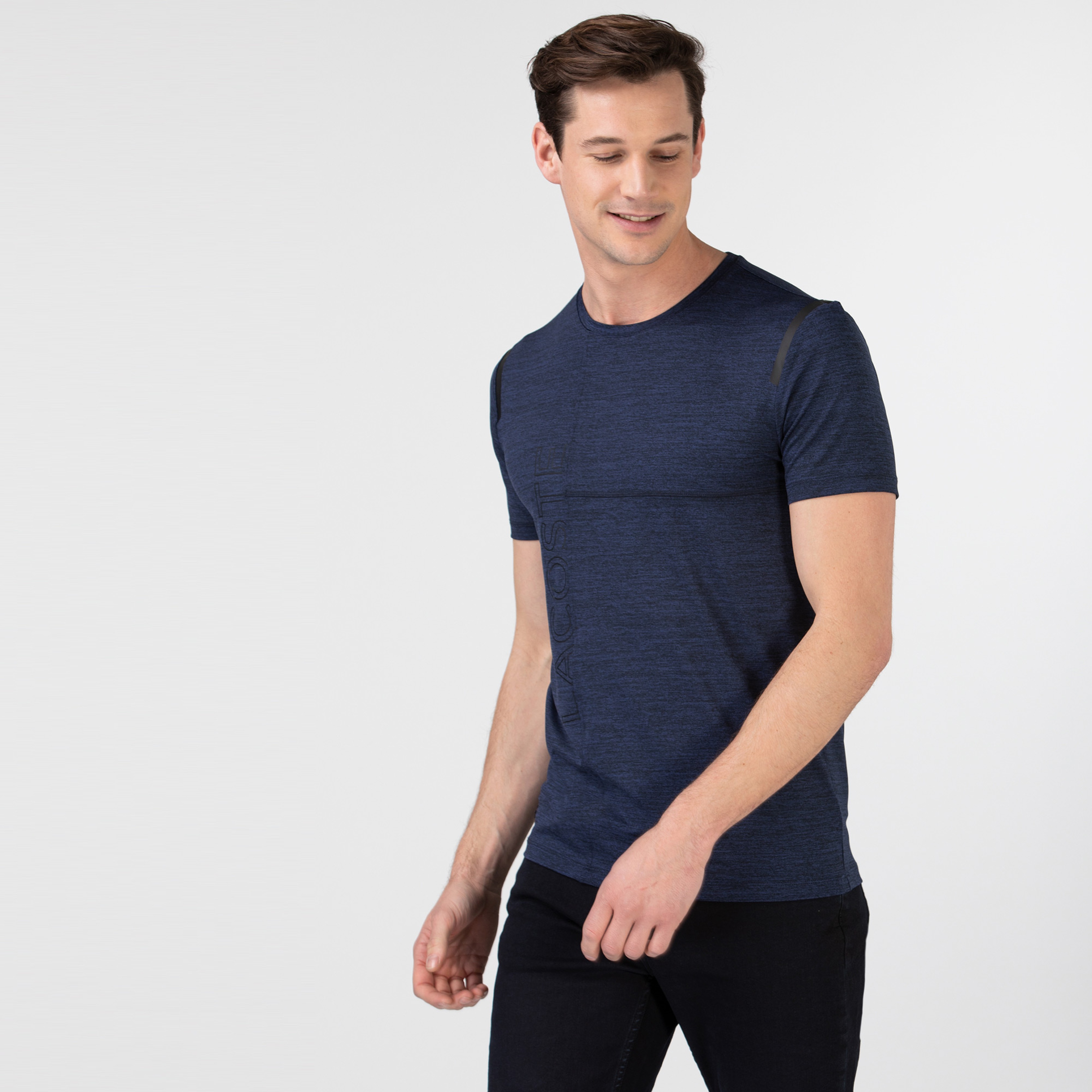 Lacoste Erkek Slim Fit Bisiklet Yaka Baskılı Lacivert T-Shirt
