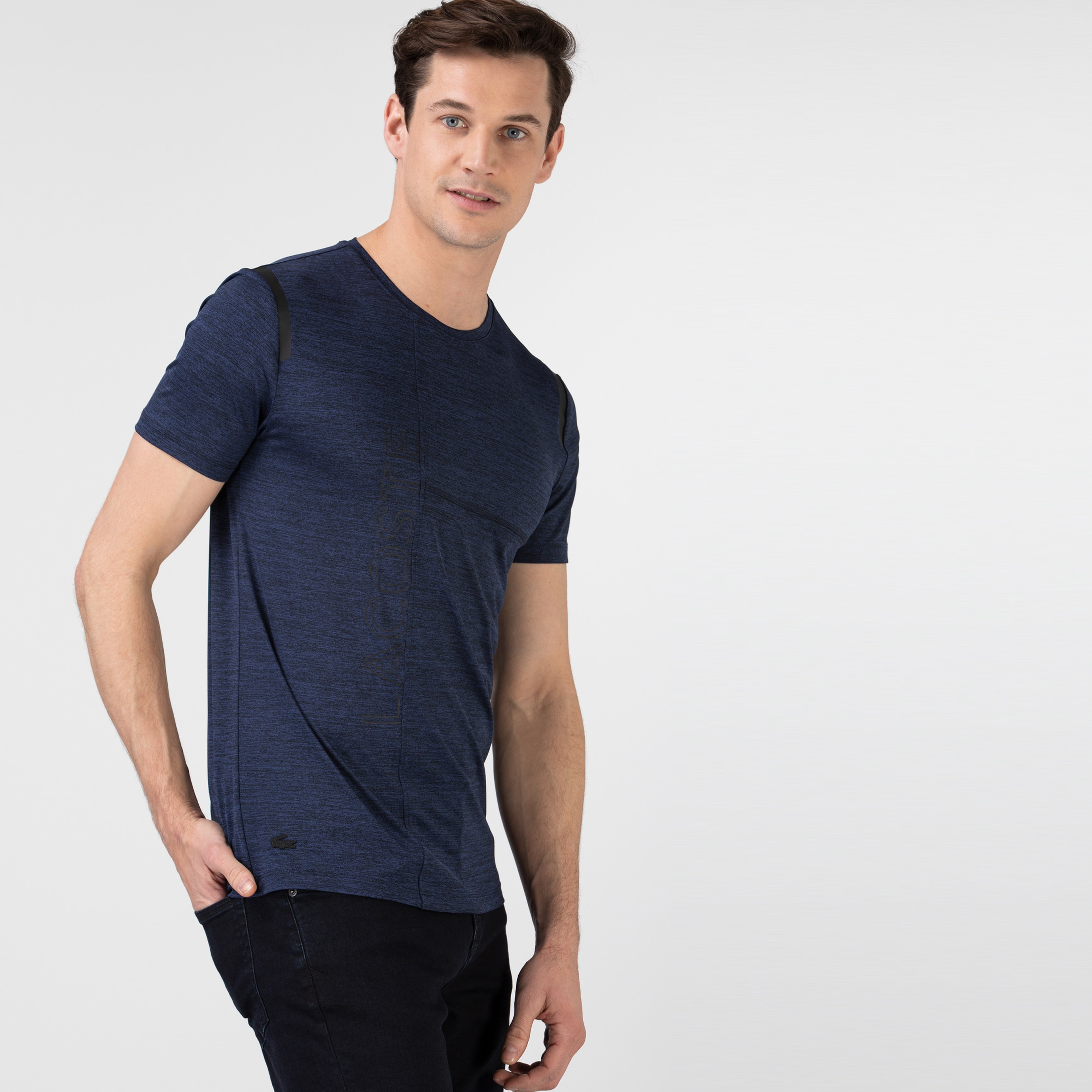Lacoste Erkek Slim Fit Bisiklet Yaka Baskılı Lacivert T-Shirt