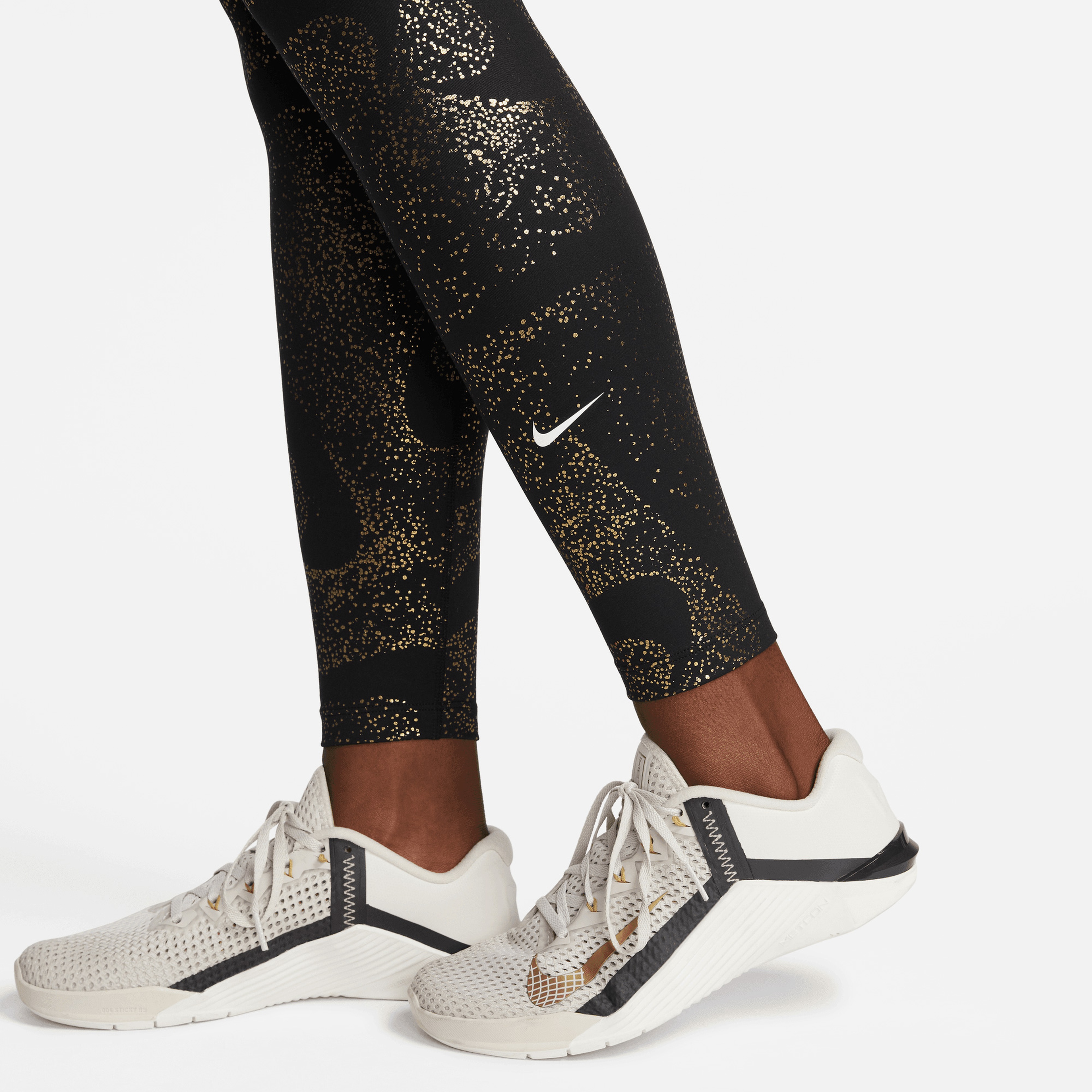 Nike One Dri-FIT Mid Rise Printed Kadın Siyah Tayt