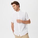 Nautica Erkek Beyaz Classic Fit Kısa Kollu Keten Gömlek