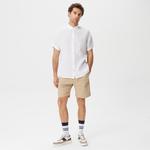 Nautica Erkek Beyaz Classic Fit Kısa Kollu Keten Gömlek