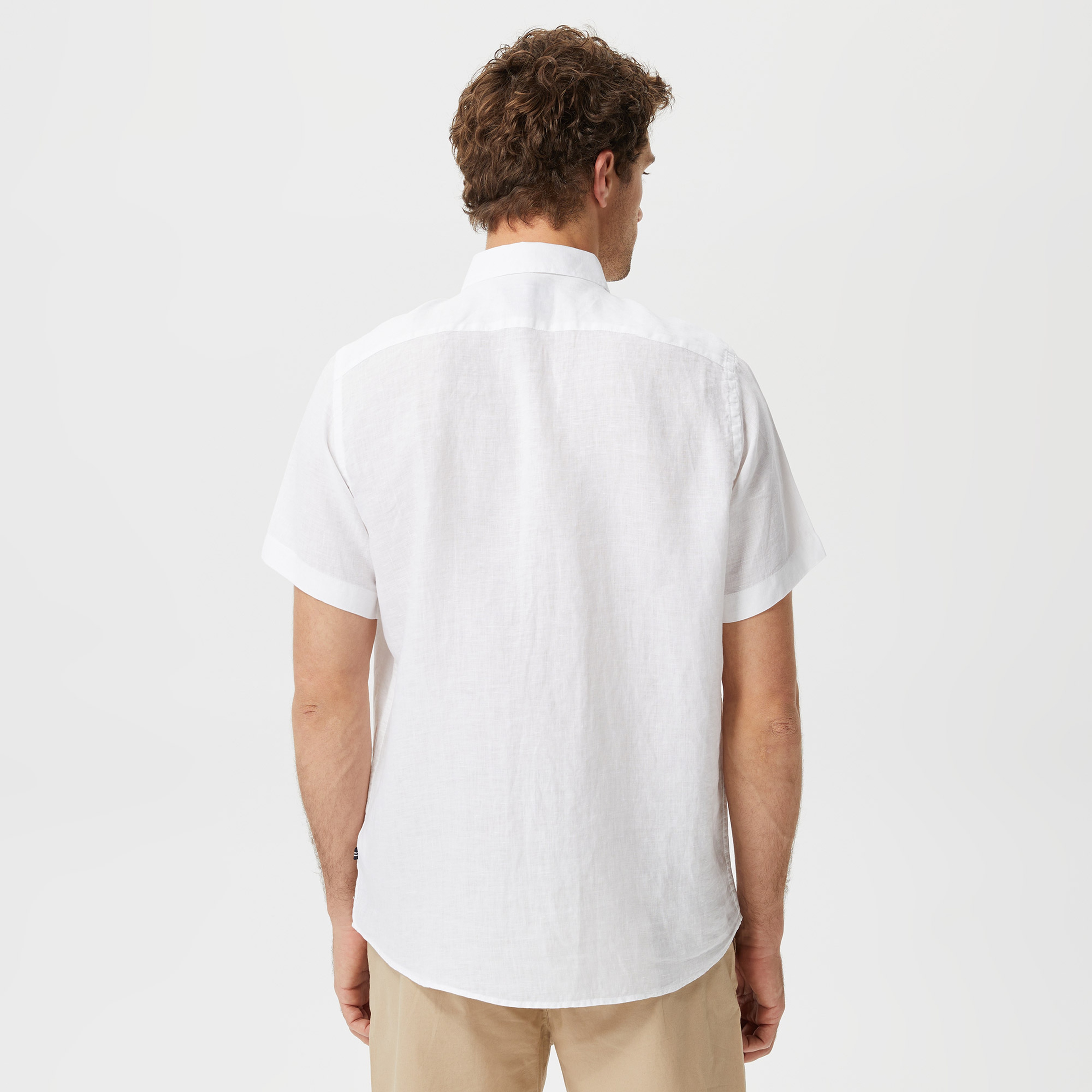 Nautica Erkek Beyaz Classic Fit Kısa Kollu Keten Gömlek