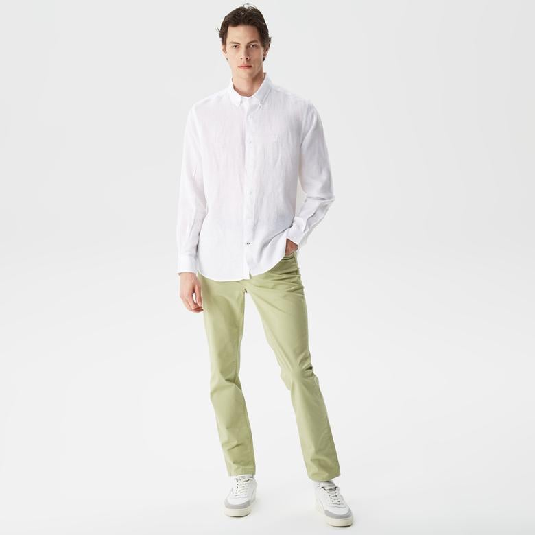 Nautica Erkek Beyaz Classic Fit Uzun Kollu Keten Gömlek