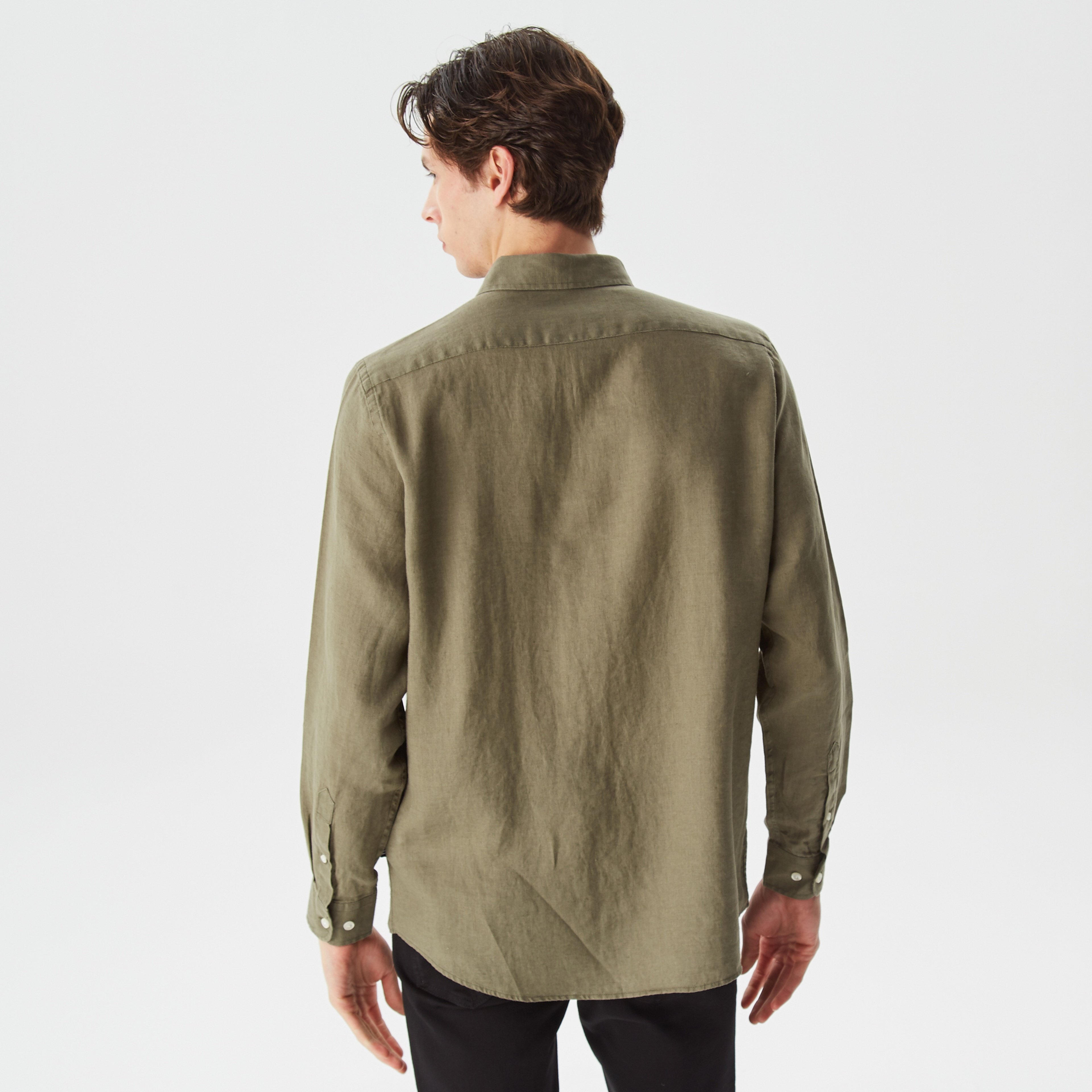 Nautica Erkek Yeşil Classic Fit Uzun Kollu Keten Gömlek