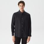 Nautica Erkek Siyah Classic Fit Uzun Kollu Keten Gömlek