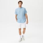 Nautica Erkek Mavi Classic Fit Kısa Kollu Keten Gömlek