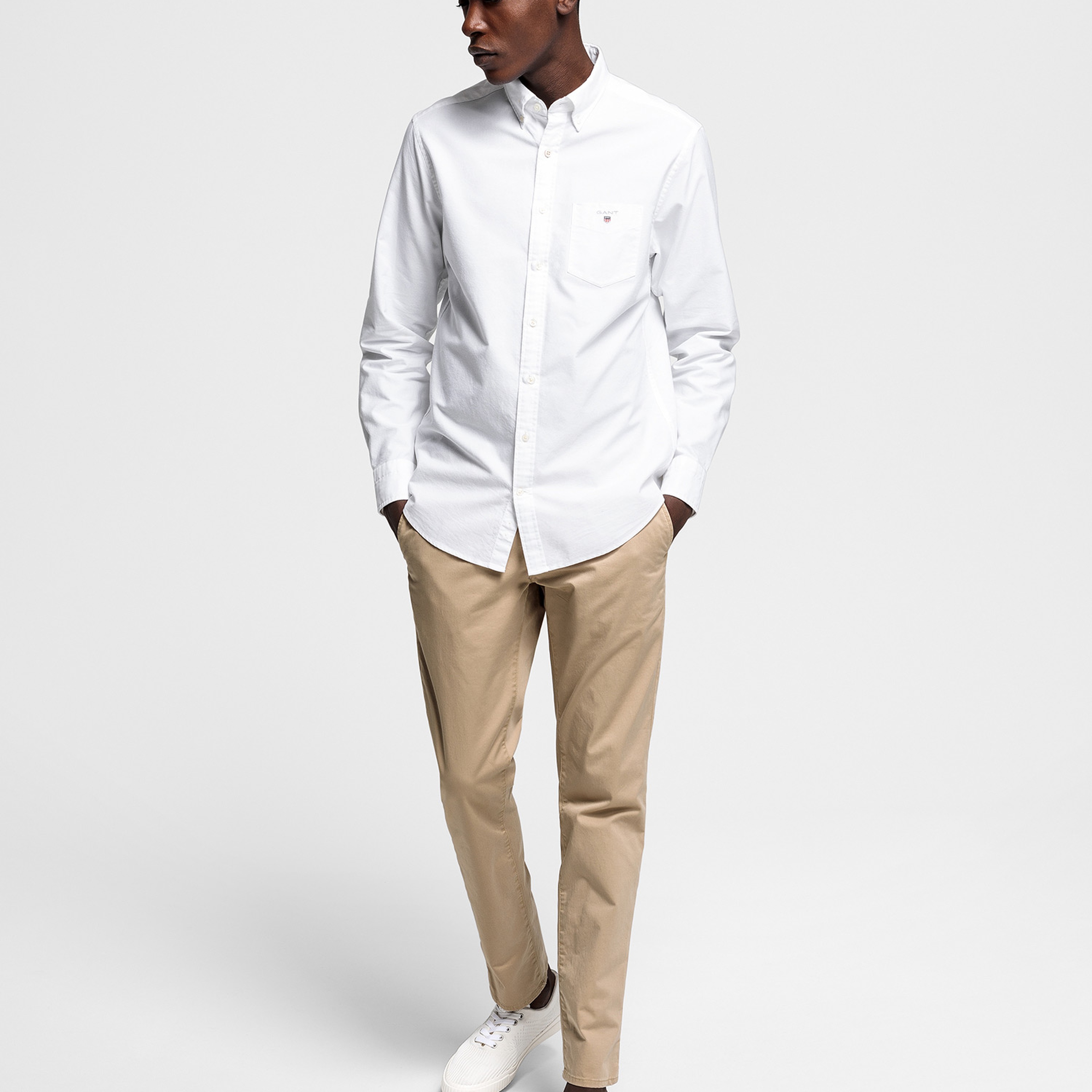 GANT Erkek Beyaz Regular Fit Düğmeli Yaka Oxford Gömlek