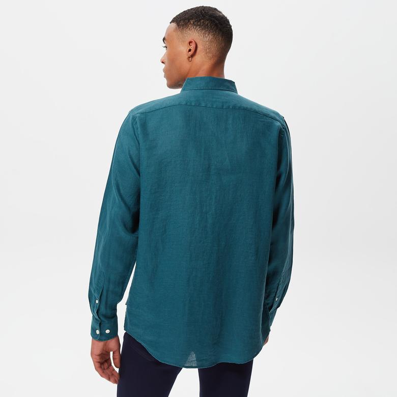 Nautica Erkek Yeşil Classic Fit Uzun Kollu Keten Gömlek