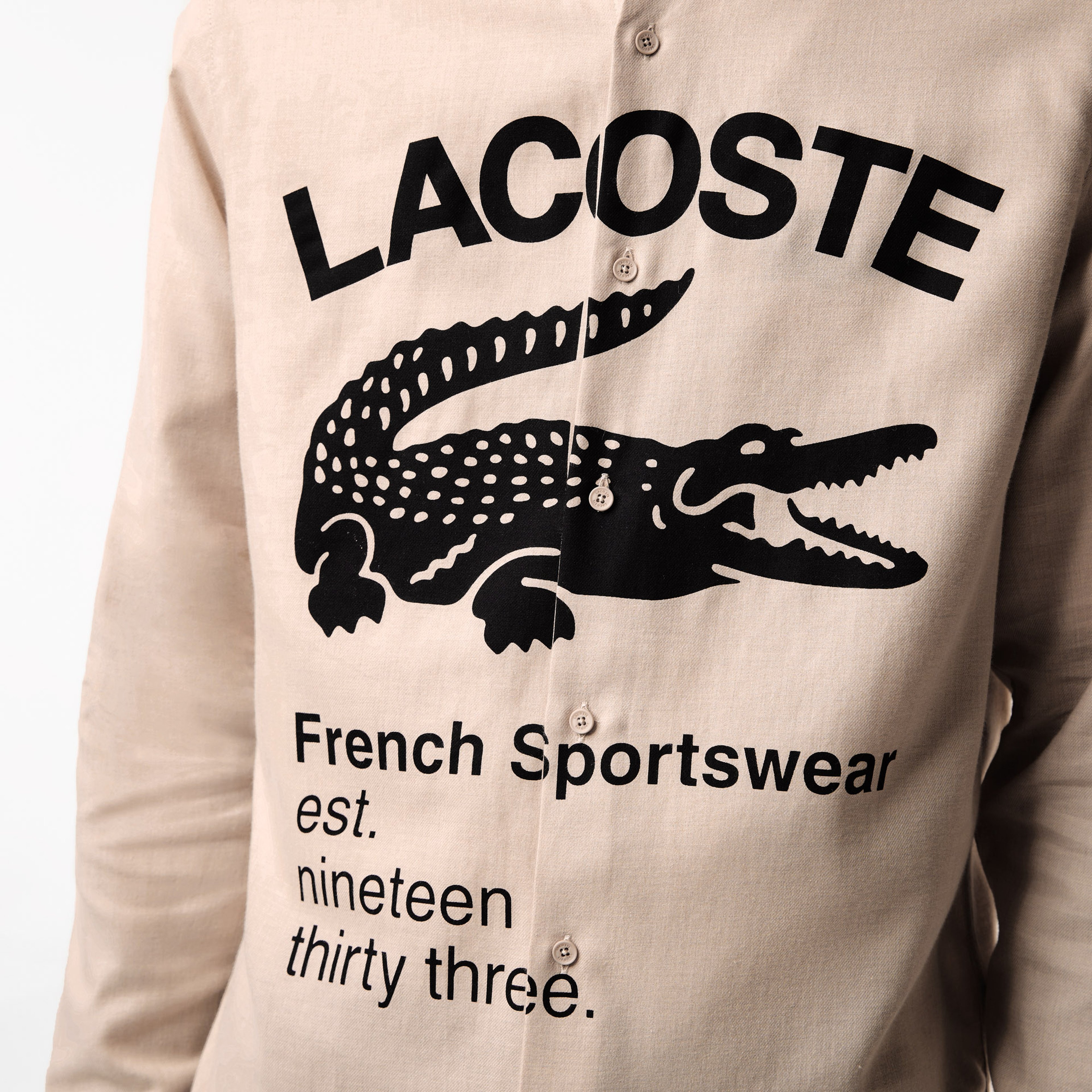Lacoste Holiday Erkek Regular Fit Baskılı Krem Gömlek