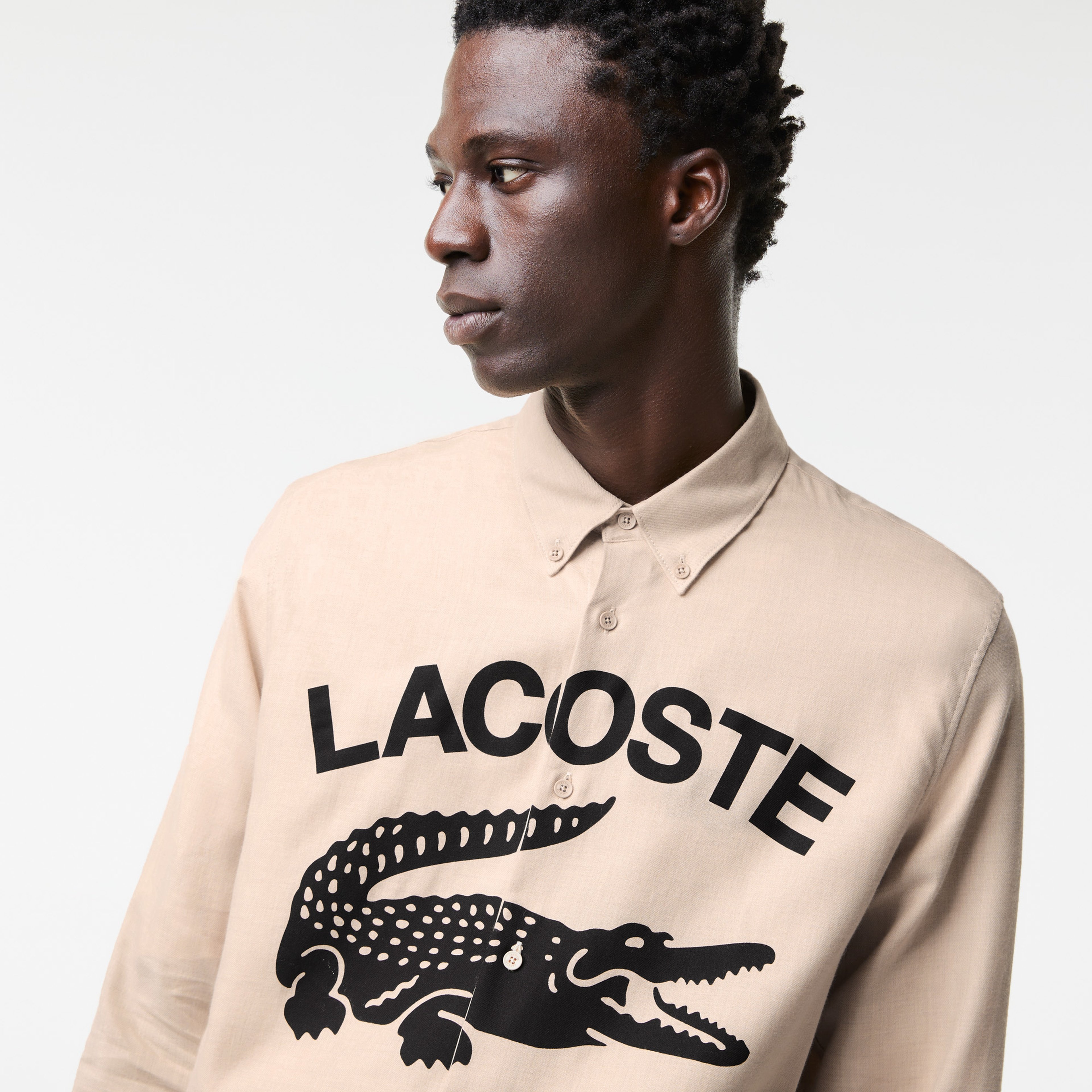 Lacoste Holiday Erkek Regular Fit Baskılı Krem Gömlek