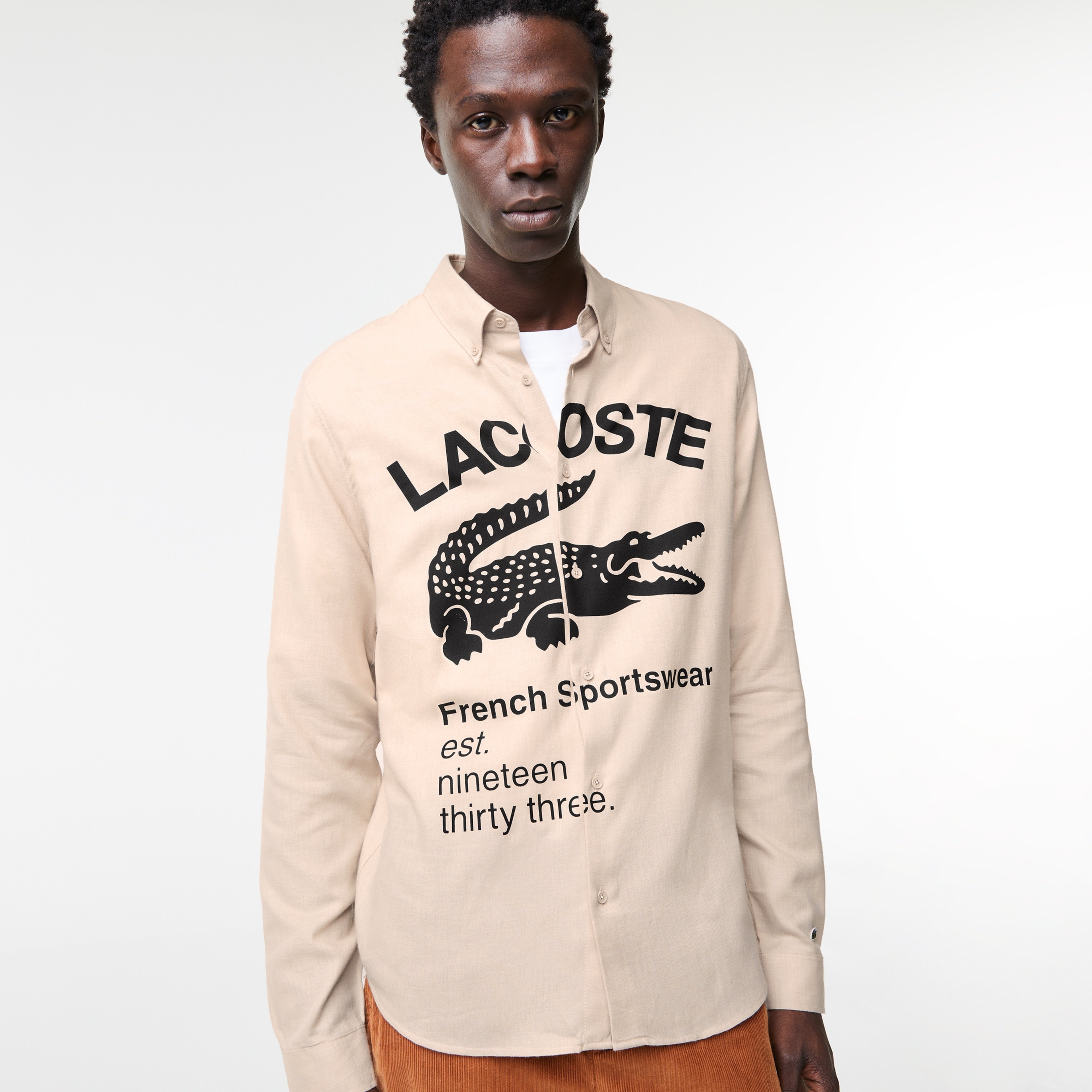 Lacoste Holiday Erkek Regular Fit Baskılı Krem Gömlek