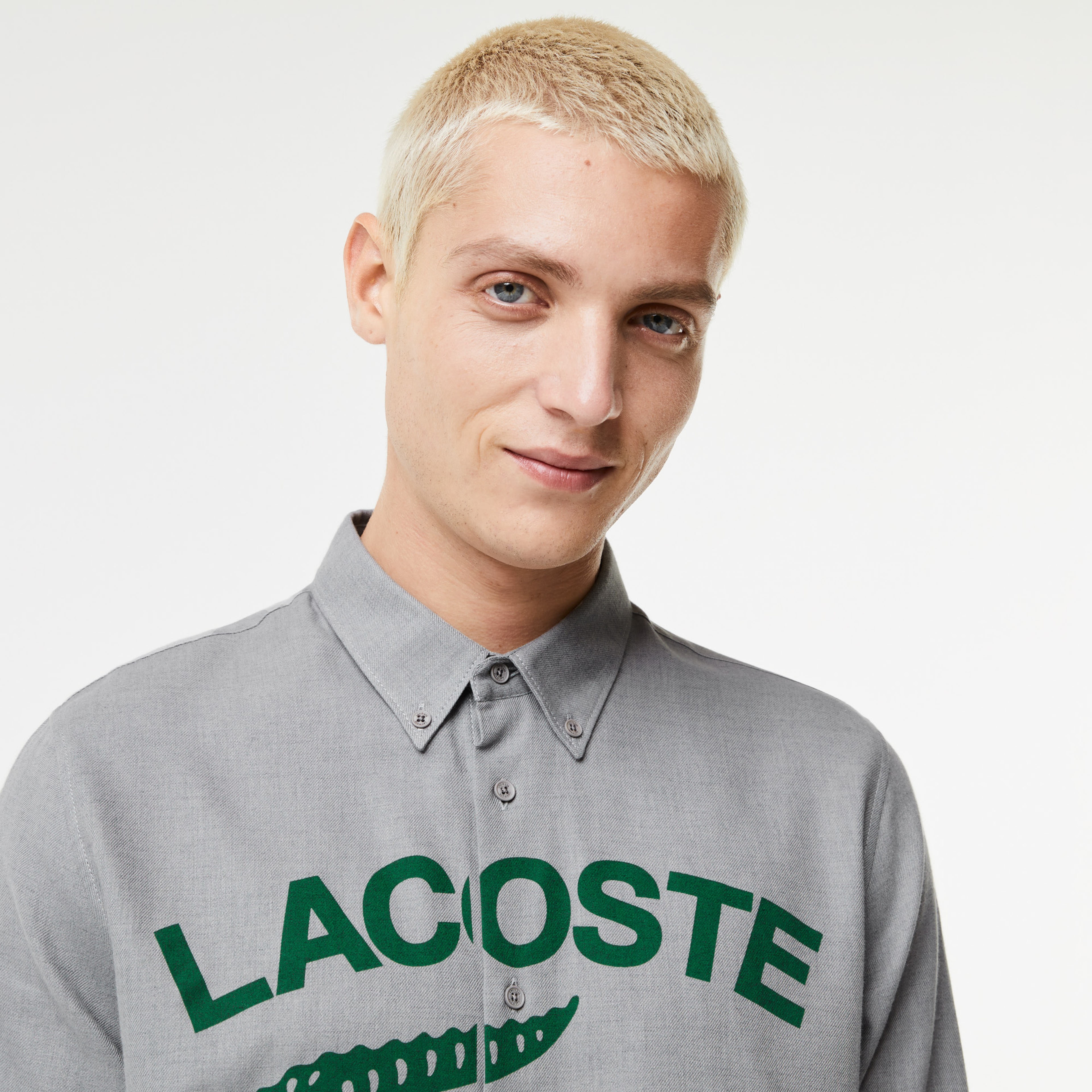 Lacoste Erkek Regular Fit Baskılı Gri Gömlek