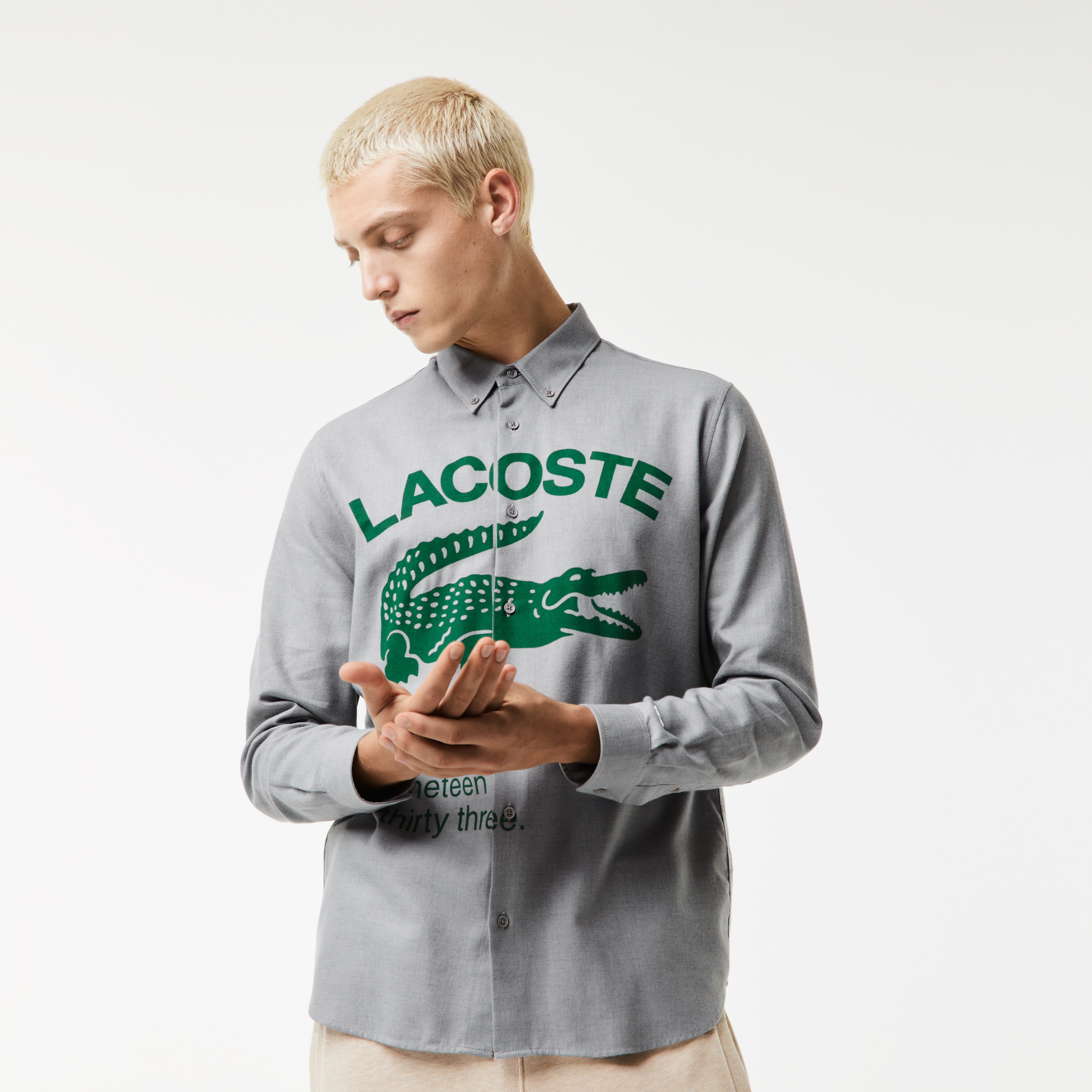 Lacoste Erkek Regular Fit Baskılı Gri Gömlek