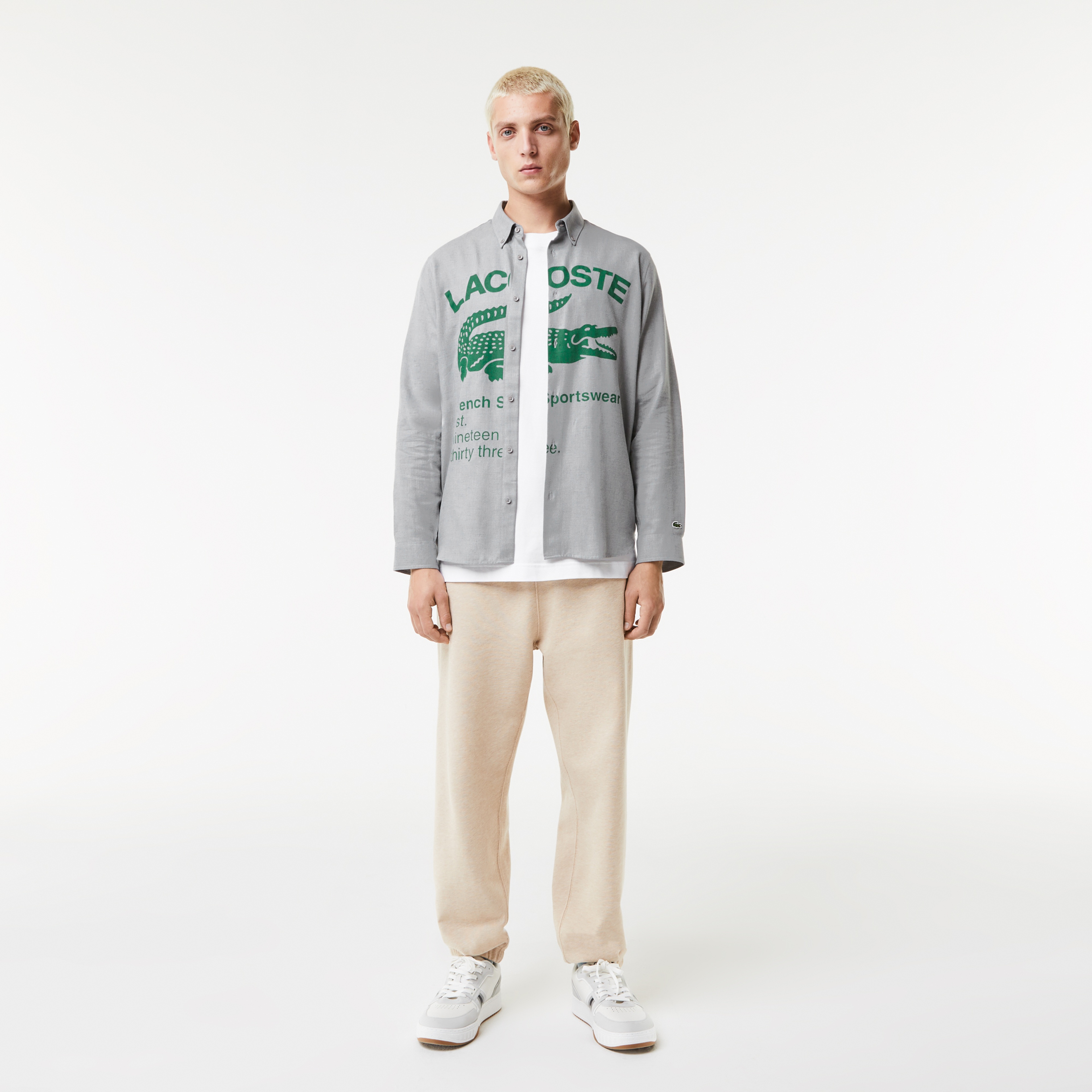 Lacoste Erkek Regular Fit Baskılı Gri Gömlek