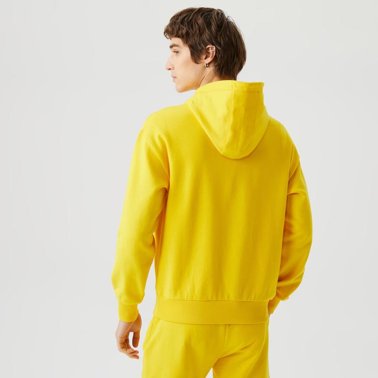 Unisex Relaxed Fit Kapüşonlu Baskılı Sarı Sweatshirt