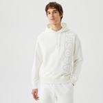 Unisex Relaxed Fit Kapüşonlu Baskılı Beyaz Sweatshirt