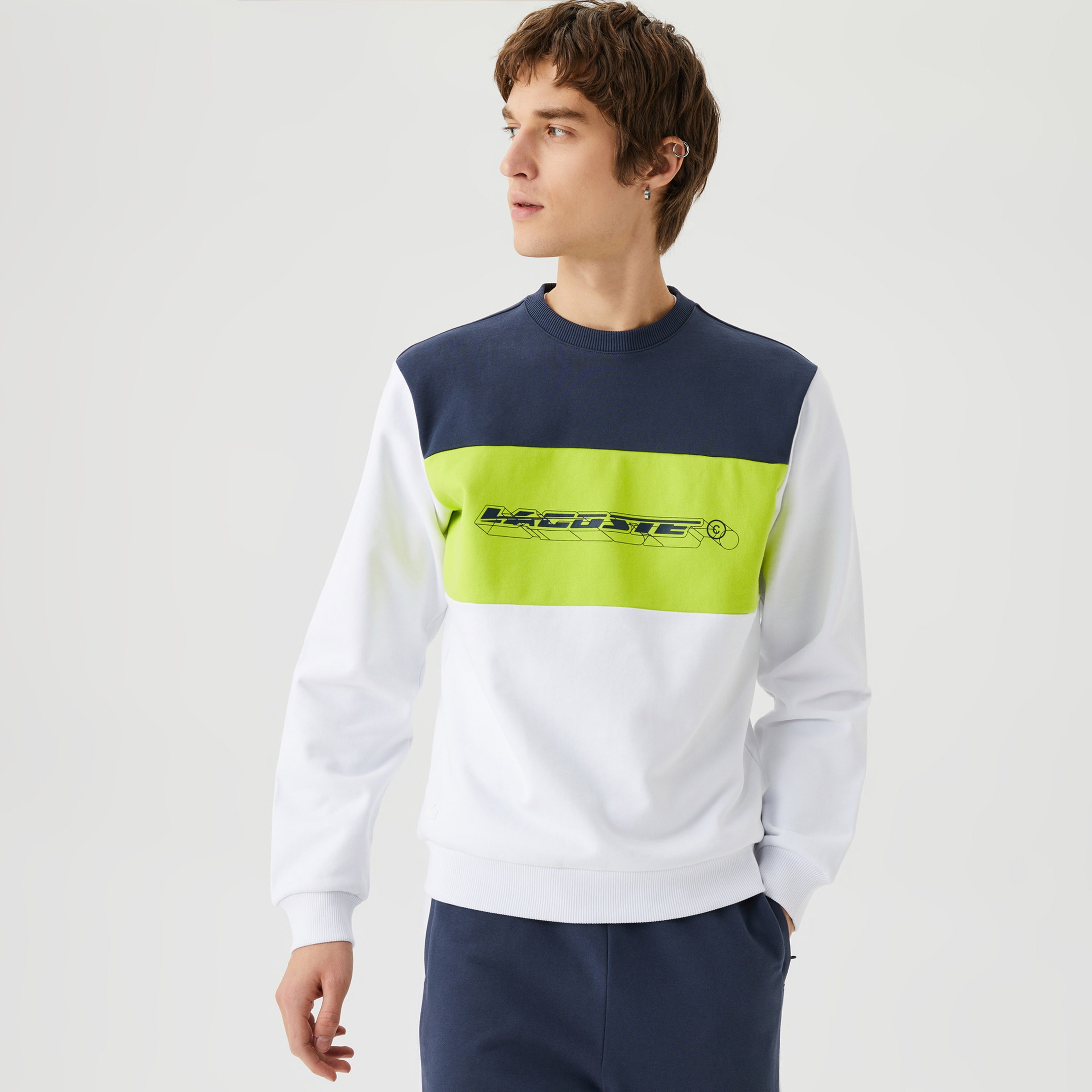 Erkek Relaxed Fit Bisiklet Yaka Baskılı Lacivert Sweatshirt