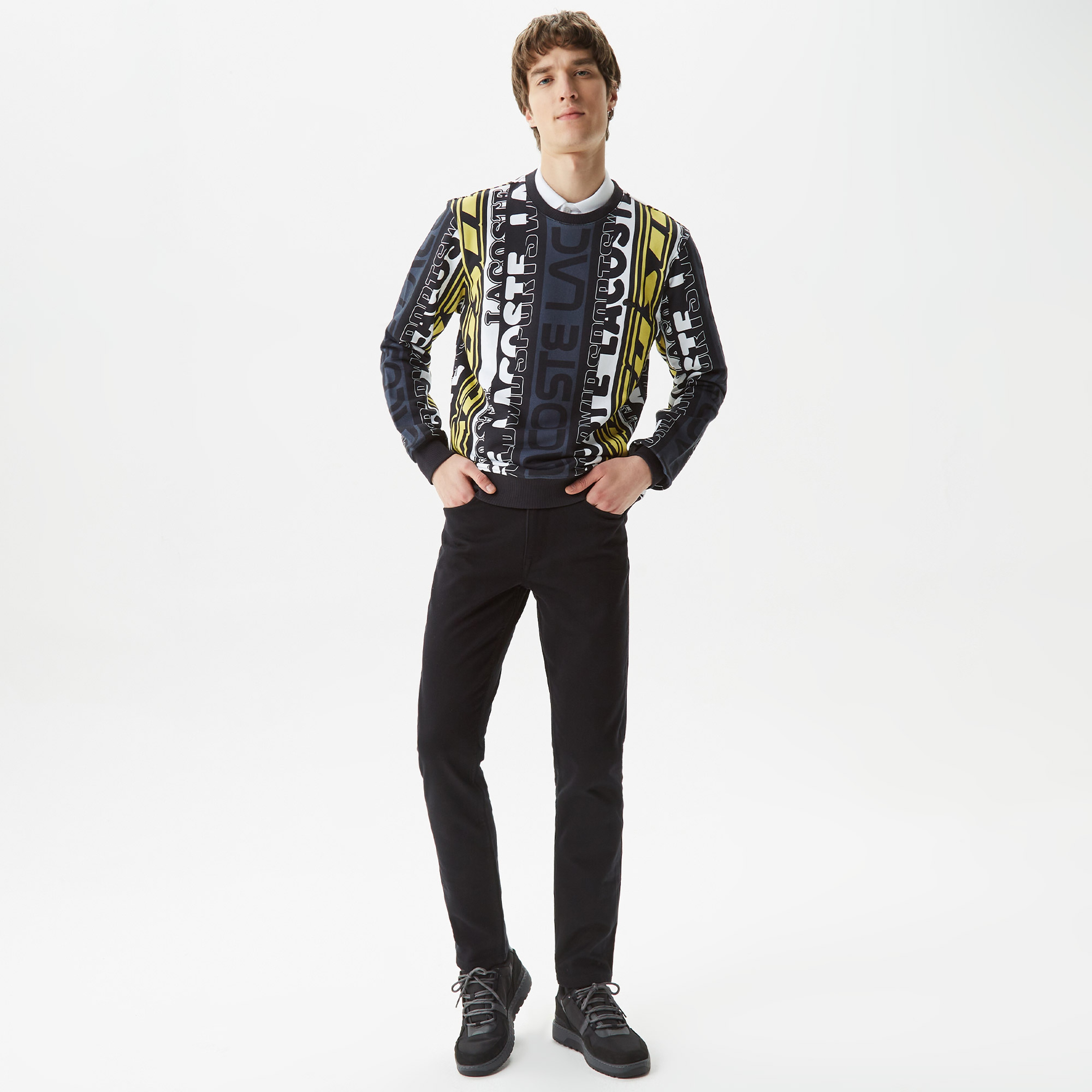 Erkek Classic Fit Bisiklet Yaka Baskılı Siyah Sweatshirt