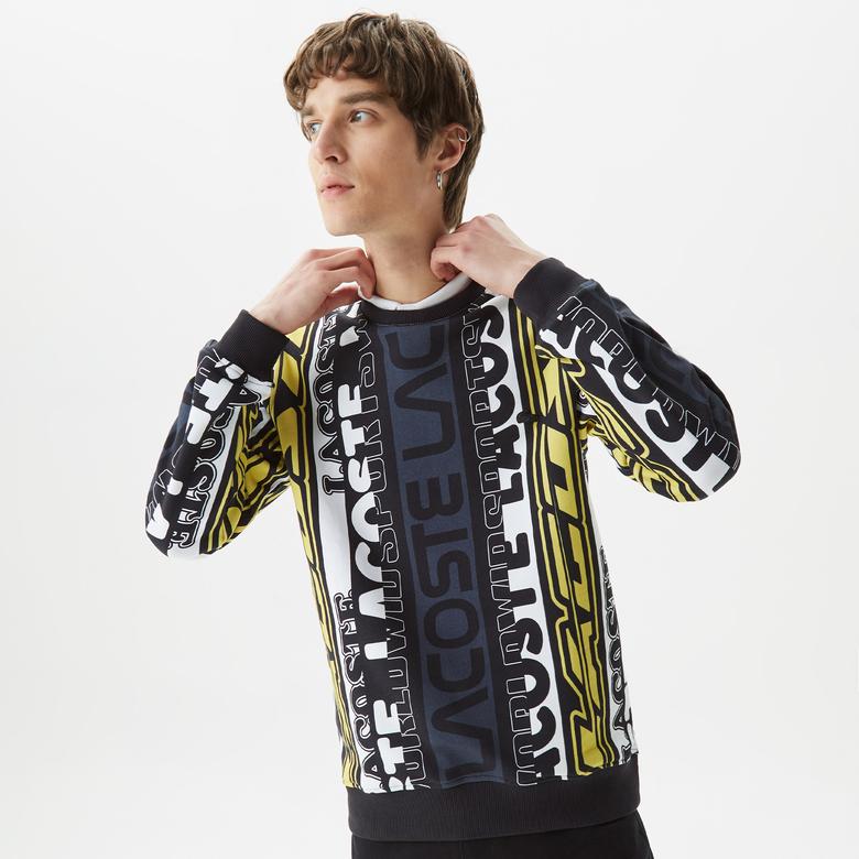 Erkek Classic Fit Bisiklet Yaka Baskılı Siyah Sweatshirt