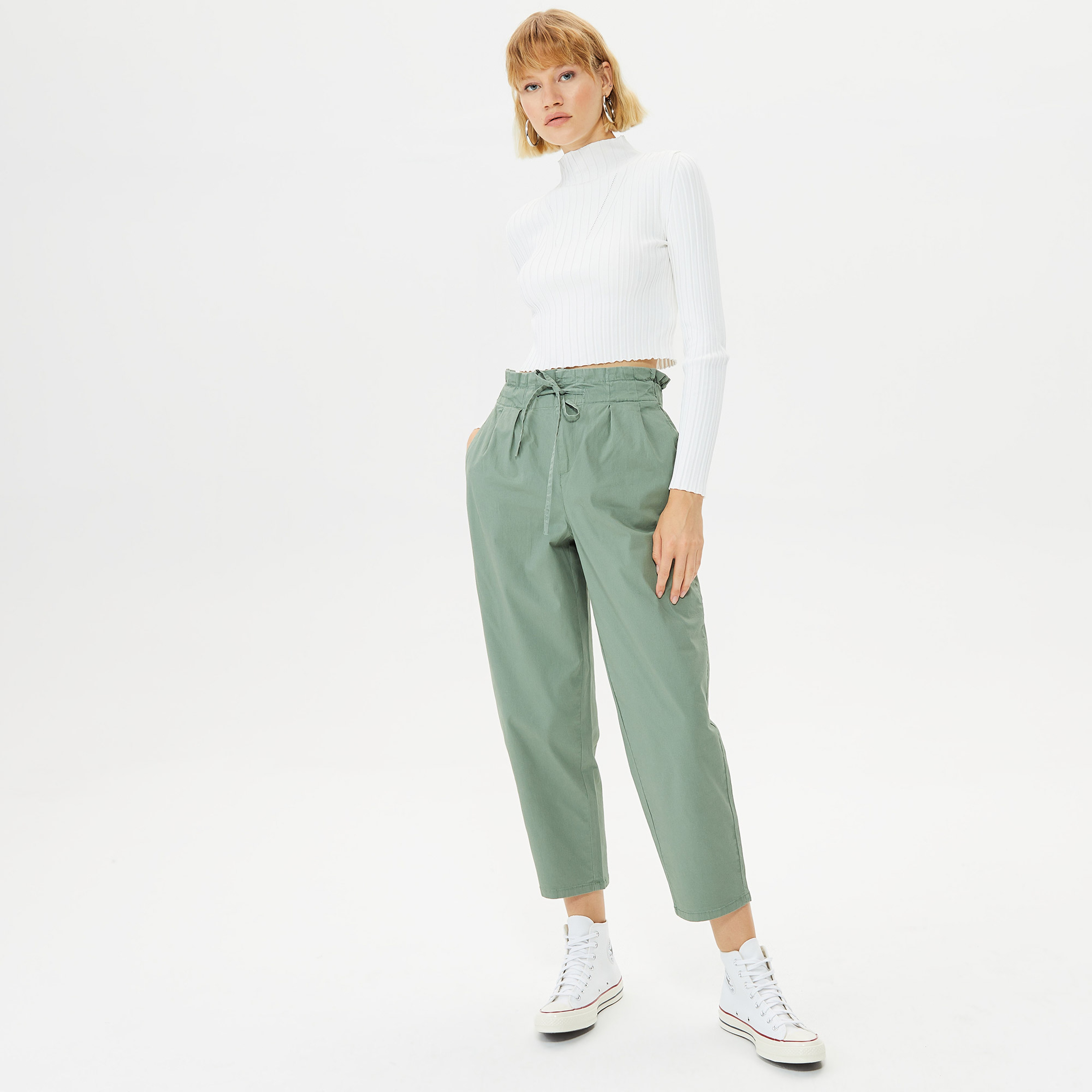 Vero Moda Evany Yüksek Bel Loose Ankle Kadın Yeşil Pantolon