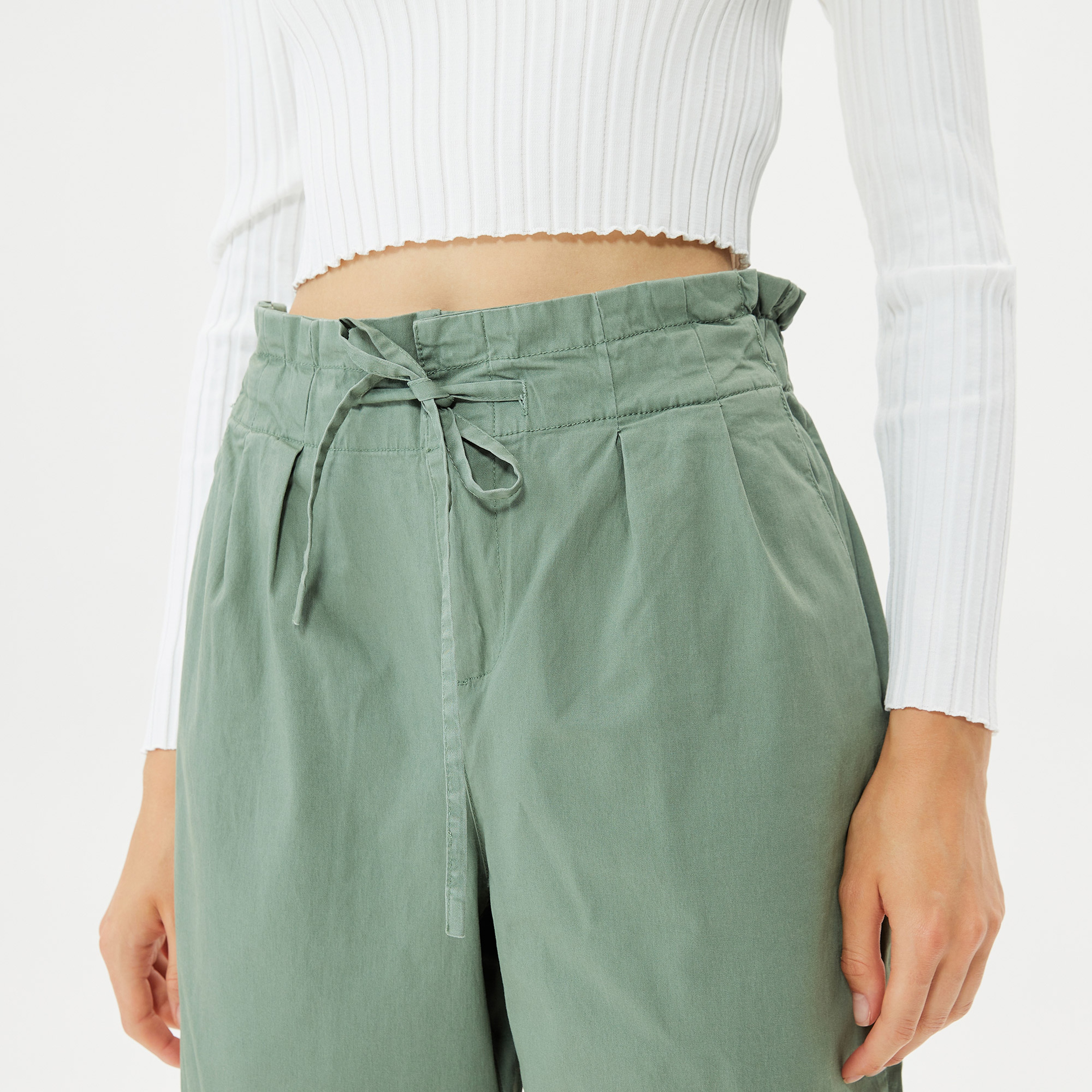 Vero Moda Evany Yüksek Bel Loose Ankle Kadın Yeşil Pantolon