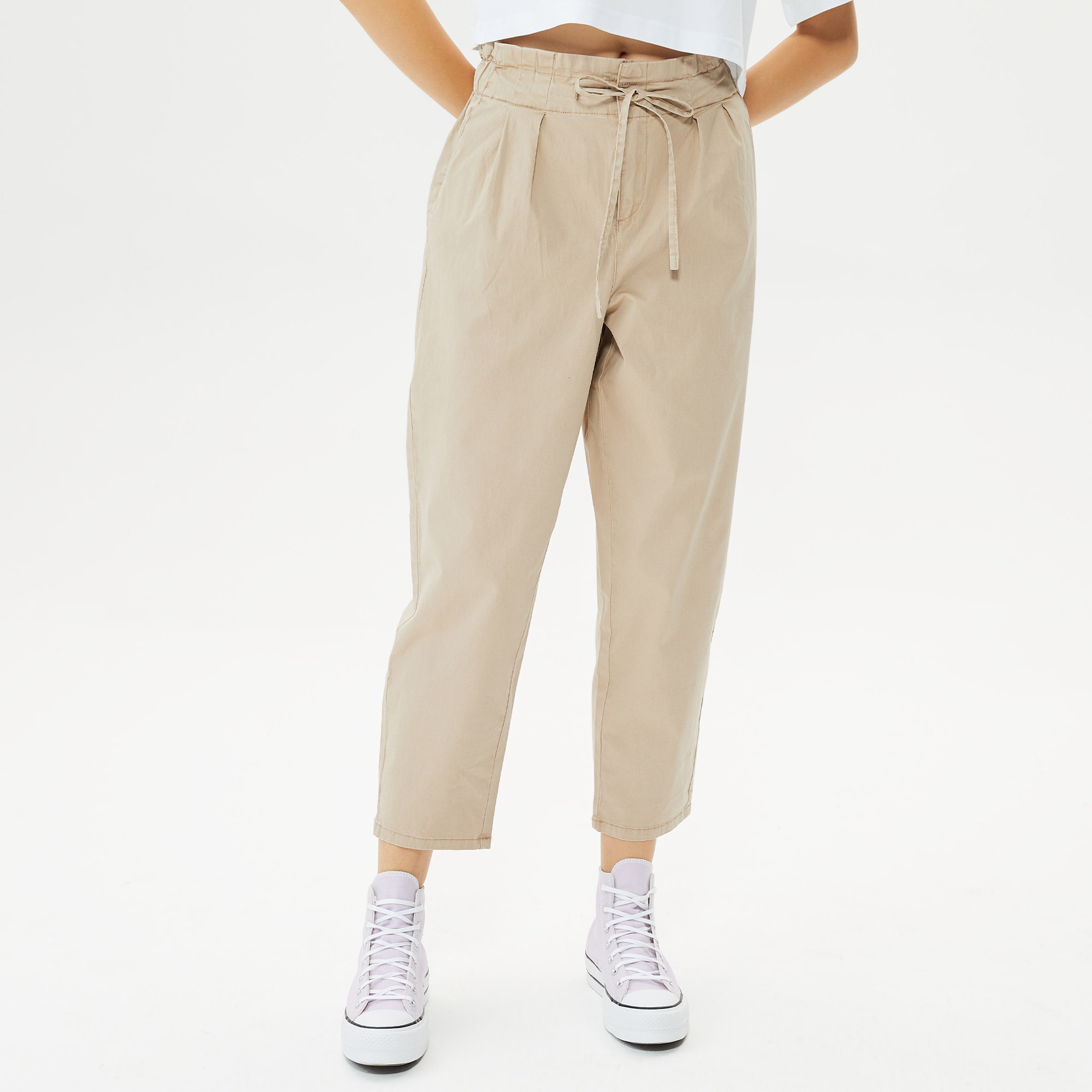 Vero Moda Evany Yüksek Bel Loose Ankle Kadın Bej Pantolon