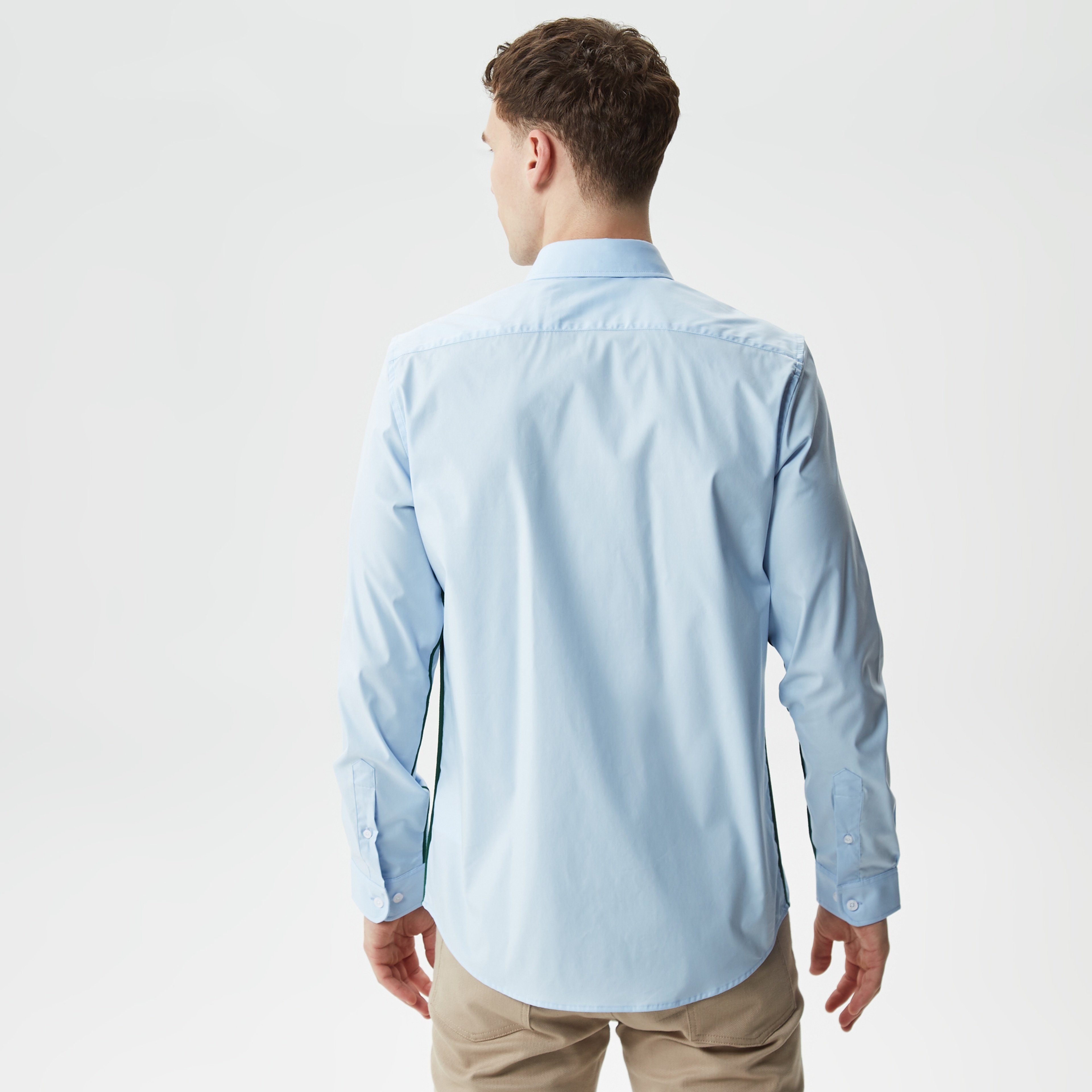 Erkek Slim Fit Düğmeli Yaka Mavi Gömlek