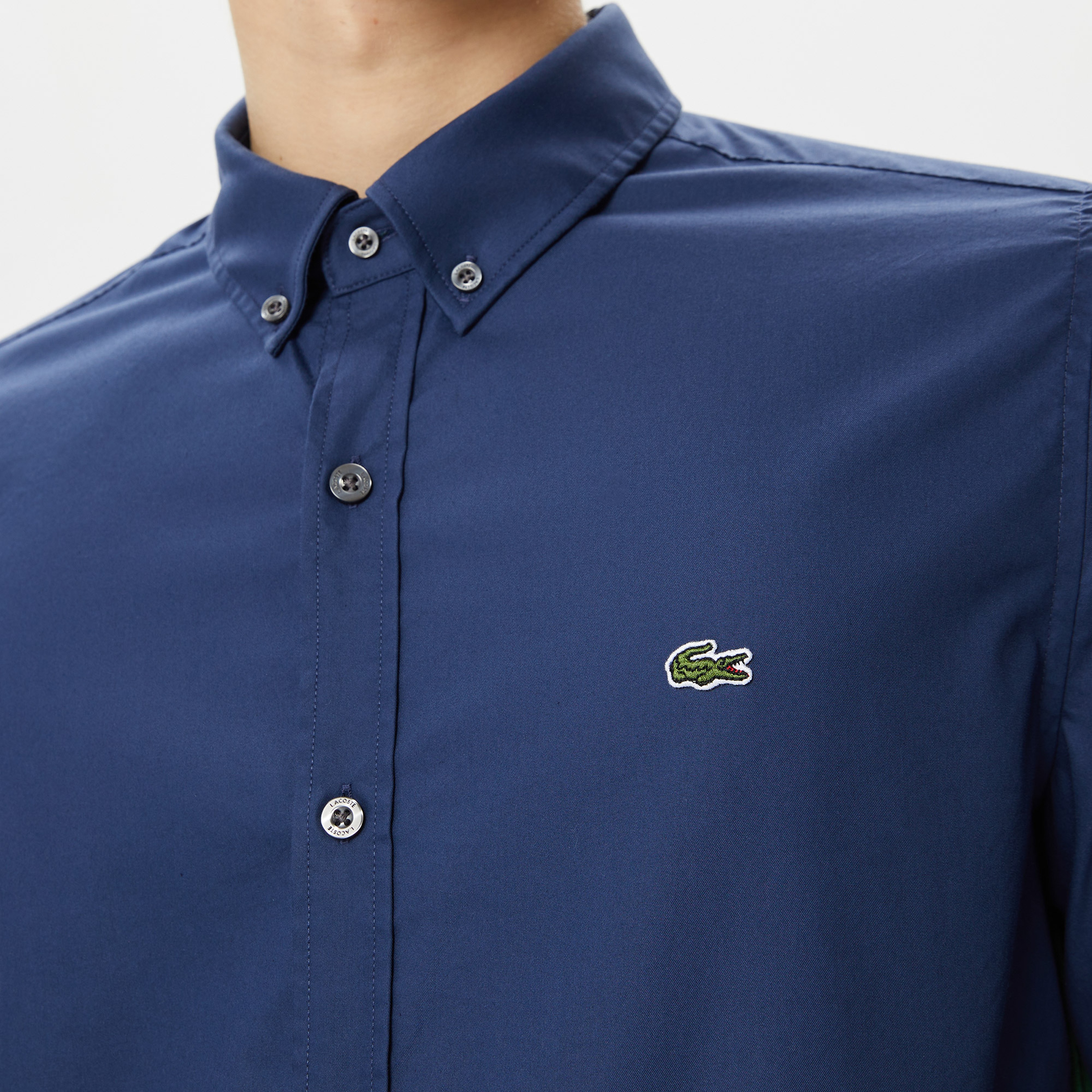 Lacoste Erkek Slim Fit Düğmeli Yaka Lacivert Gömlek